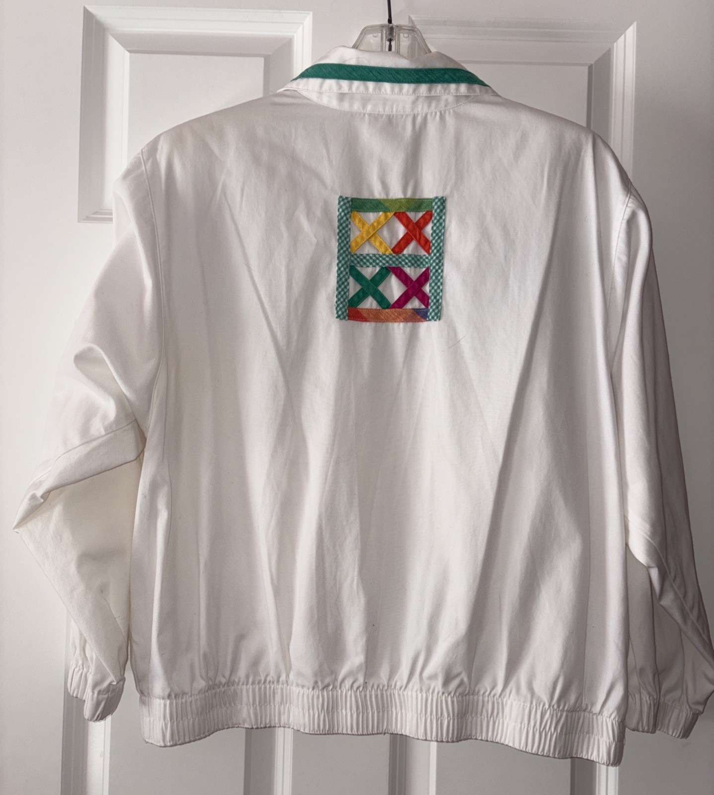 VTG 80s Koret Francisca Pastel Applique Zip Windbreaker Jacket Sz LP