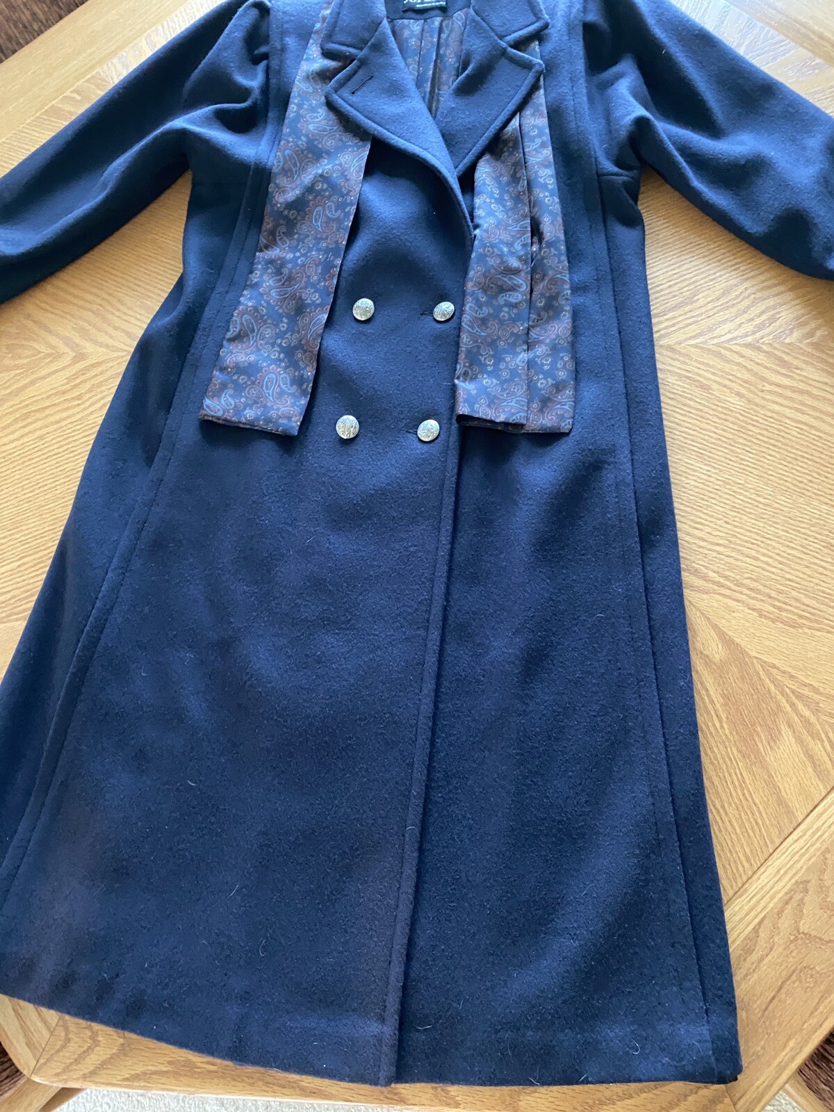 Vintage Jofeld by Forstmann Coat Wool Navy Double Breasted Scarf Pockets Size M