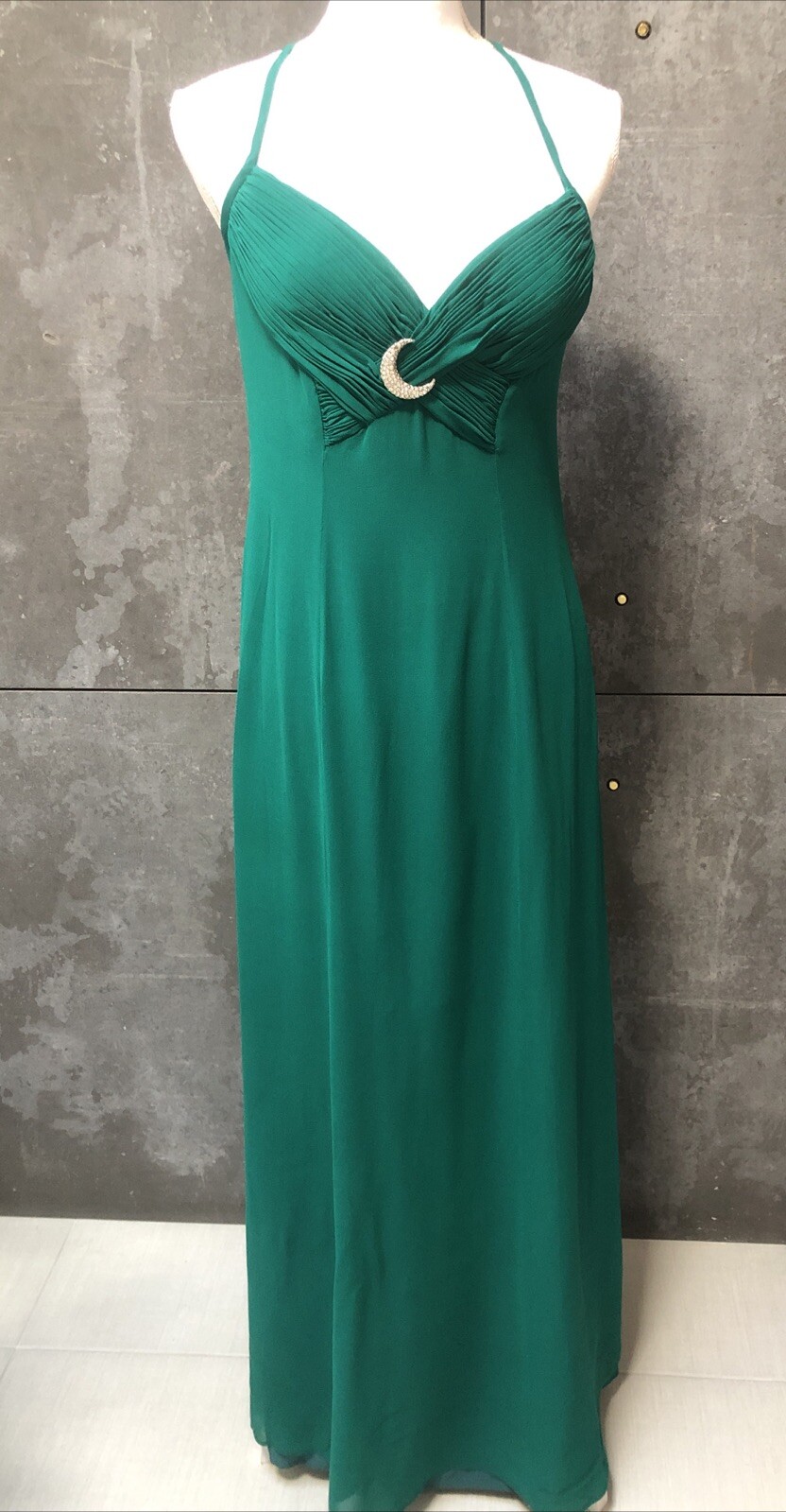 Vintage Niteline Della Roufogali Evening Cocktail Dress 100% Silk Green Sz 10
