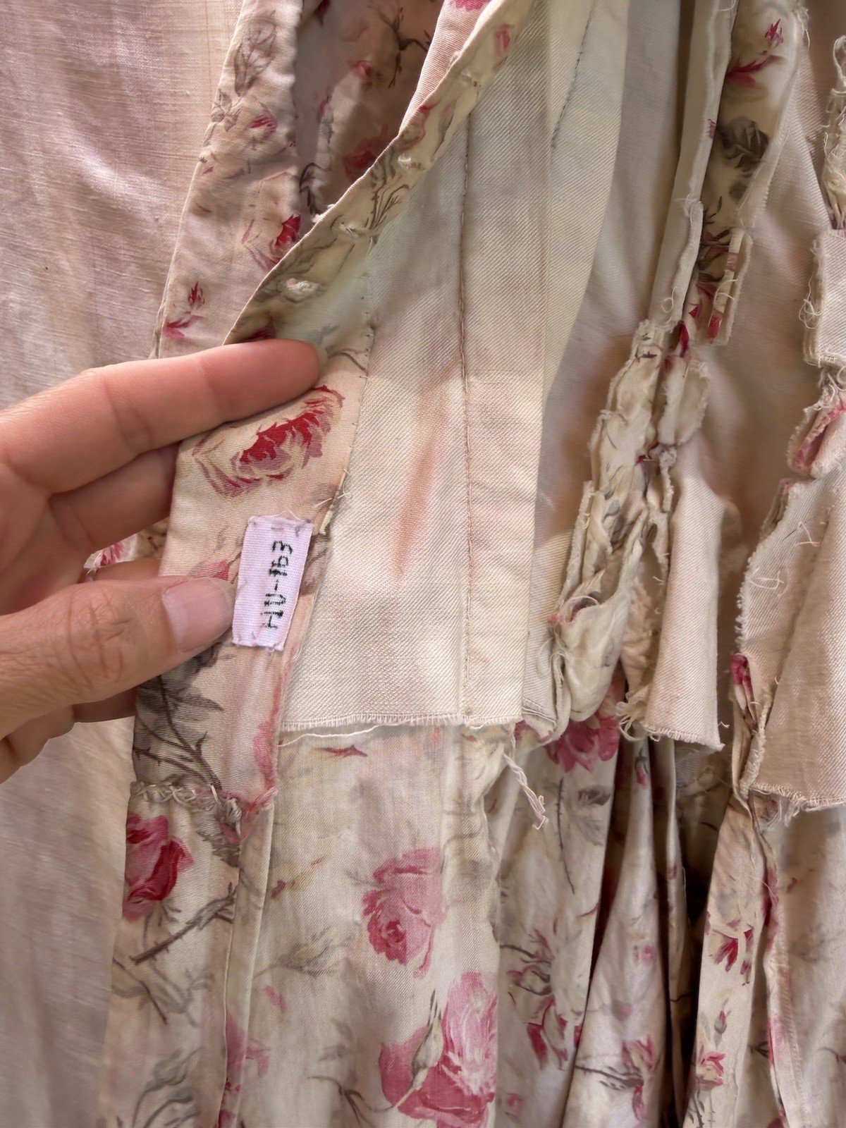 Antique Victorian 1880s Silk Rose Polonaise Museum Deaccession