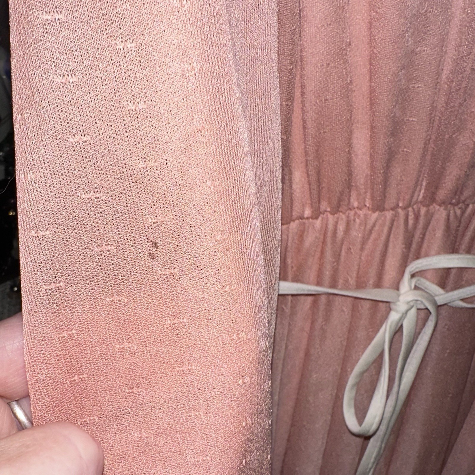 Vintage Peach Prairie Victorian Style Maxi Dress Pearl Buttons & Lace ’70’s