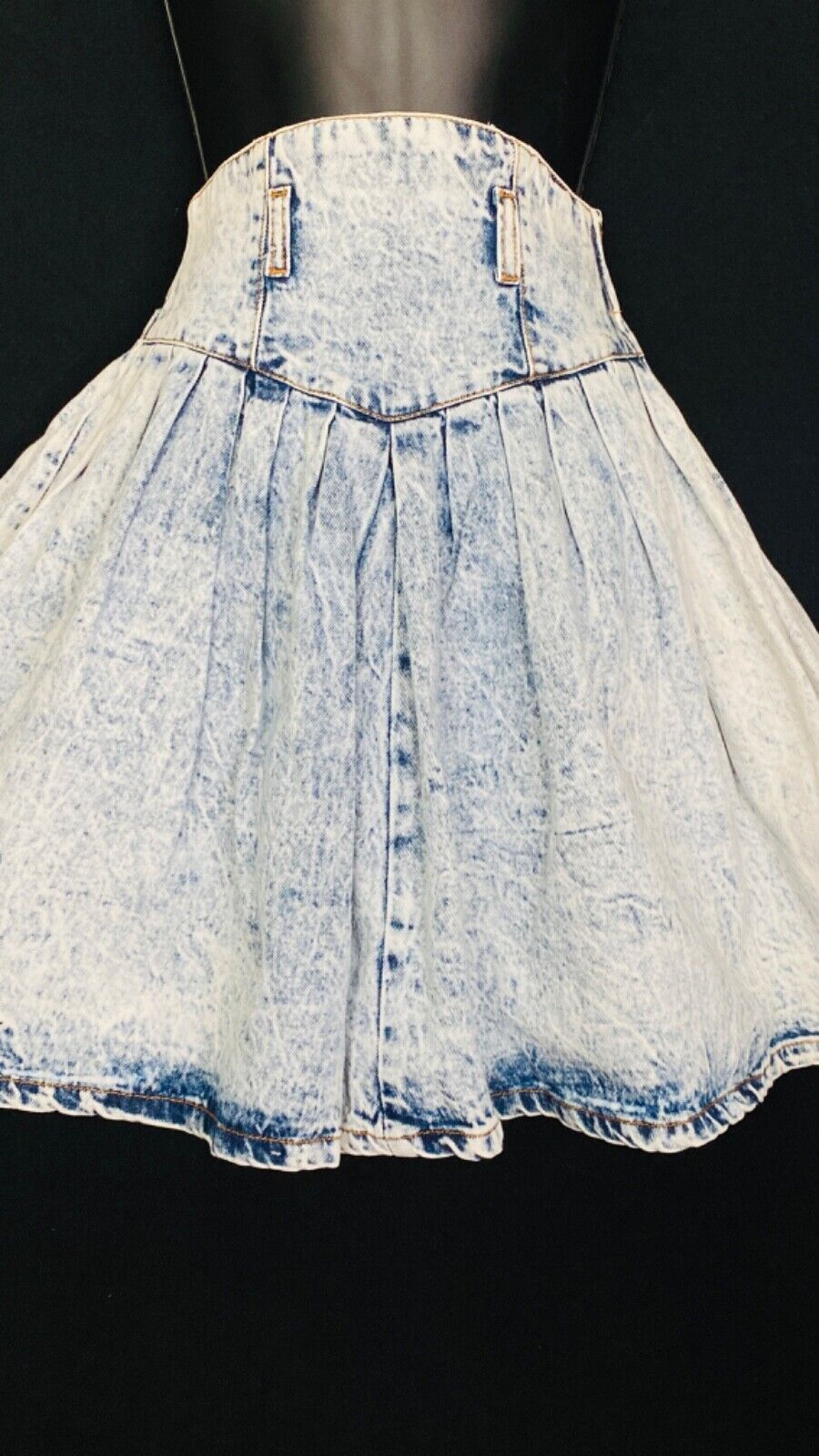 Vintage 1980s acid washed denim skirt, blue jean white mini high waist XS