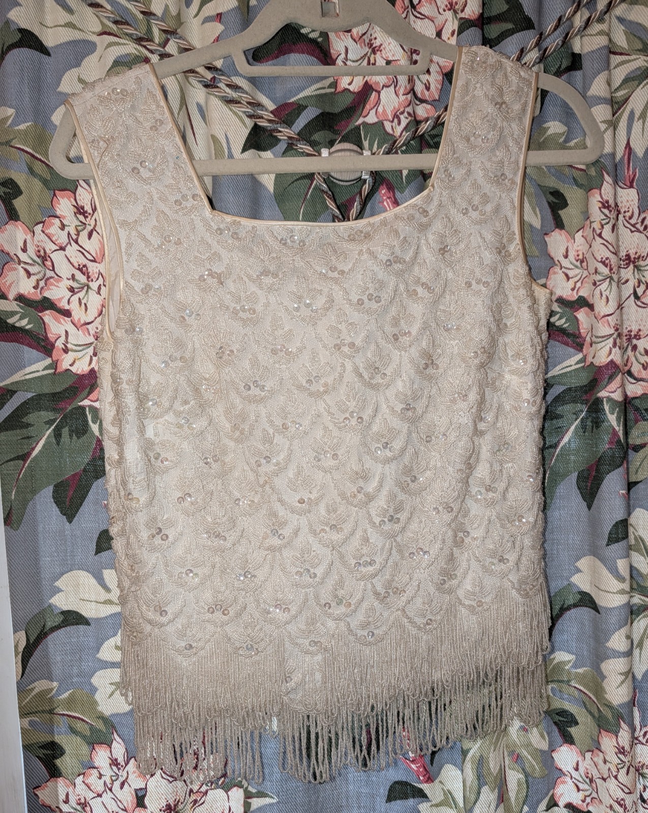 VINTAGE BEADED EVENING TOP 36 WHITE STUNNING EUC