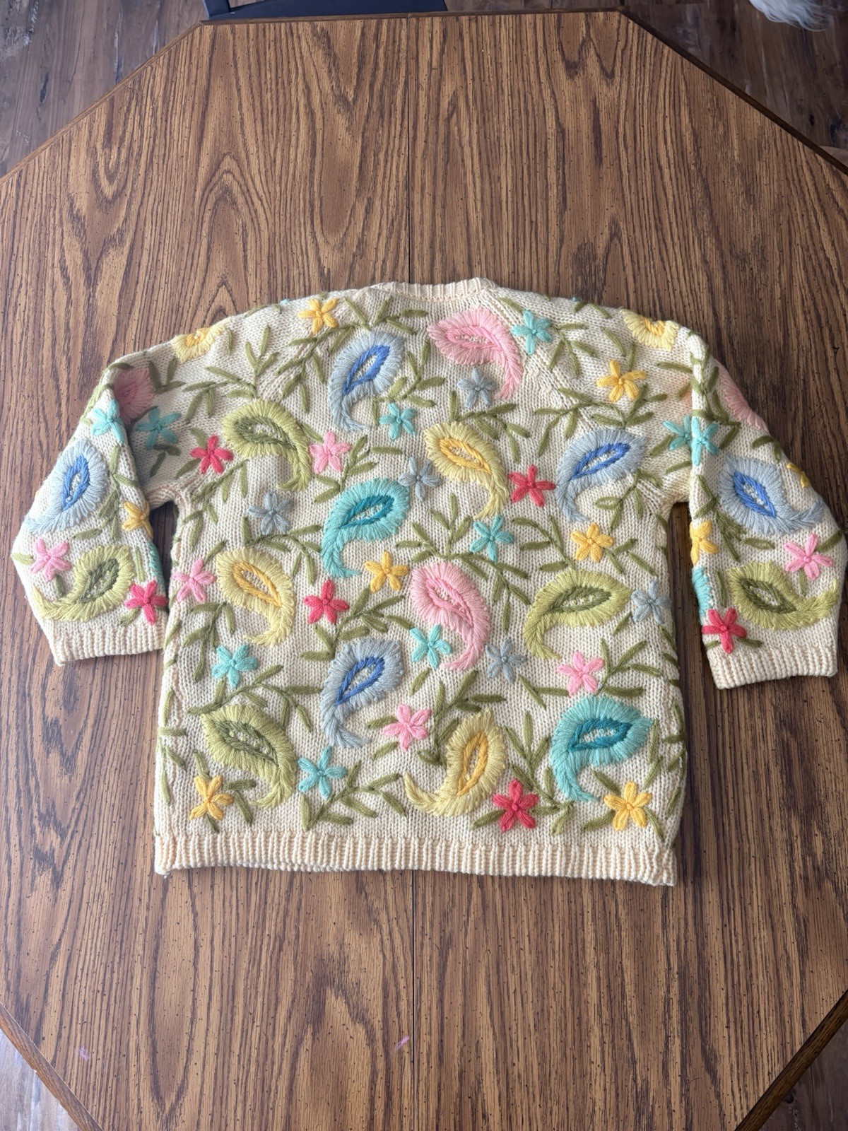 Cyn Les 100% Wool Knit Sweater Vintage 1950s 1960s All over Paisley Floral Sz M