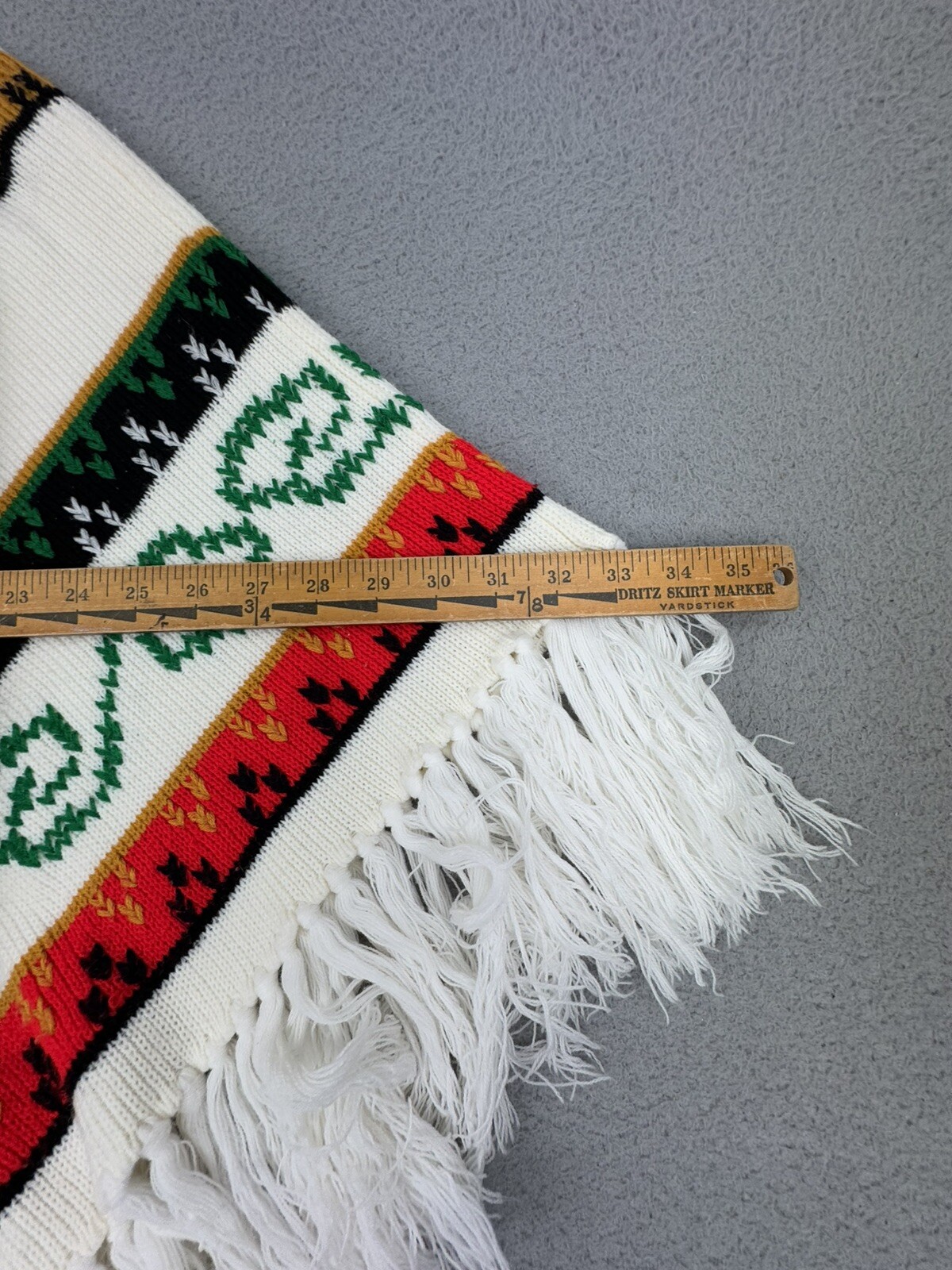Vintage 70s Knitted Poncho Sweater Tassels Bohemian Hippie Pom Poms