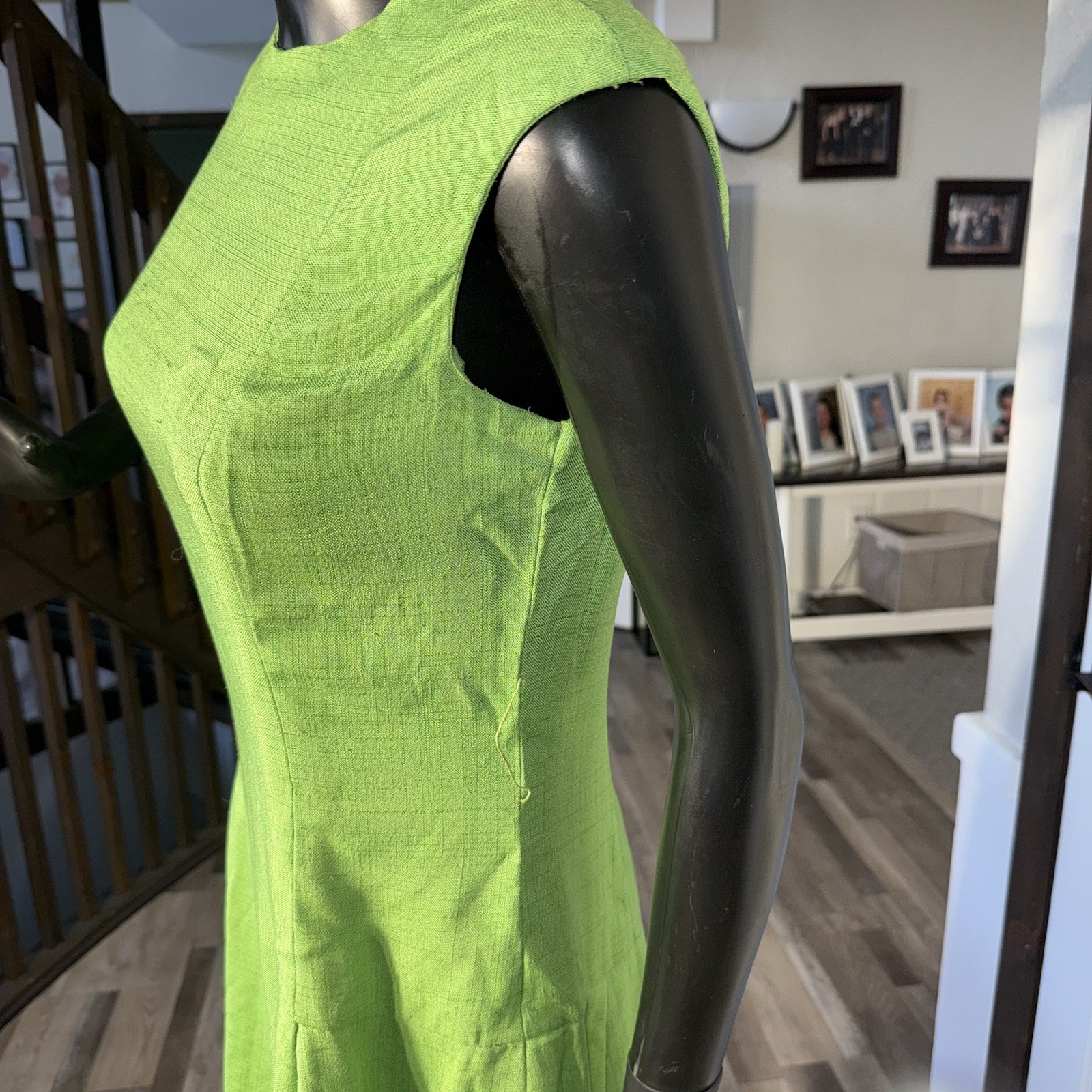 Vintage 1960s House Of Brunel Princess Dress Lime Green Linen ILGWU Mod MCM✅desc