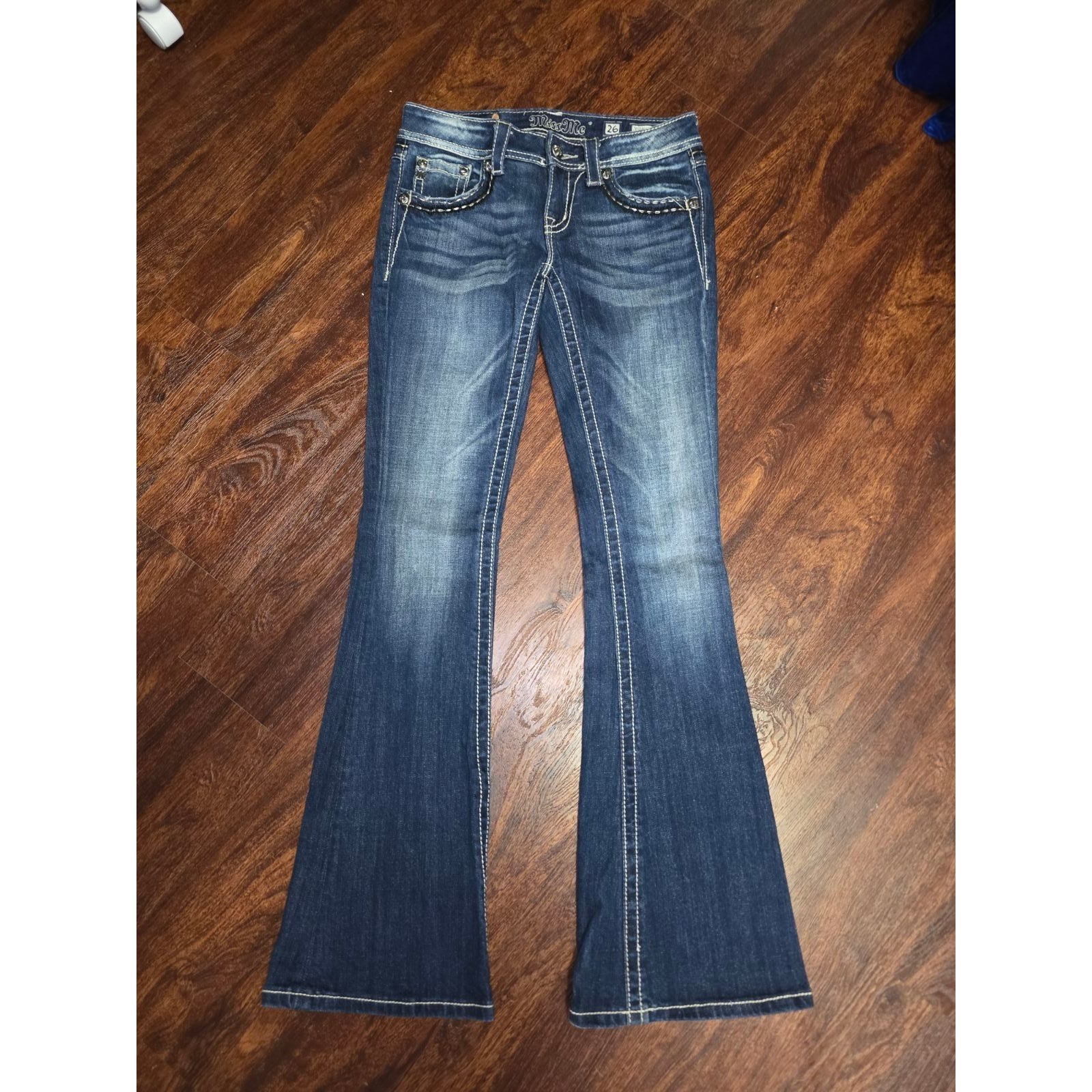 Miss Me Flare Jeans Women’s Size 26 Medium Wash Rhinestone Bling Pockets Y2K