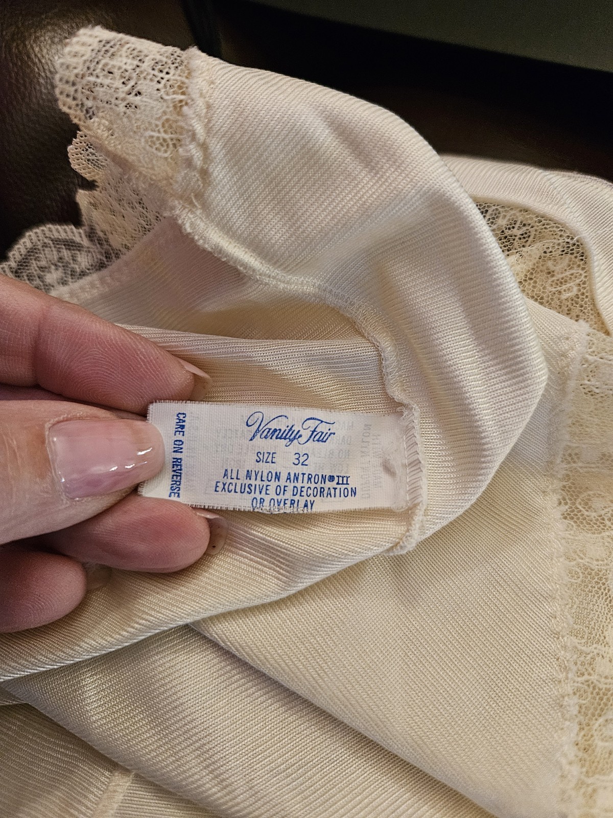 Vintage Vanity Fair Ivory Nylon Lace Trim Camisole Top, Regular Size 32