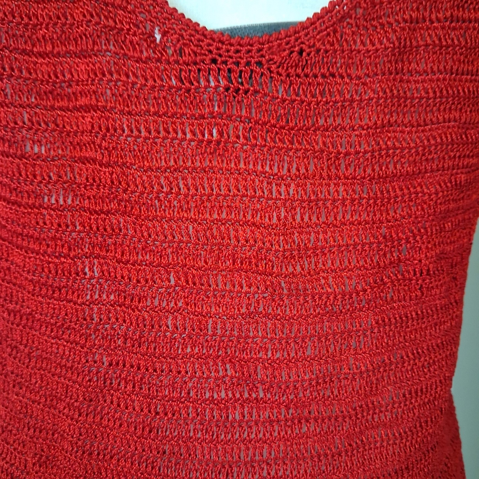 Vera Cristina Red Beaded Knit Tank Top L Large Dress Blouse