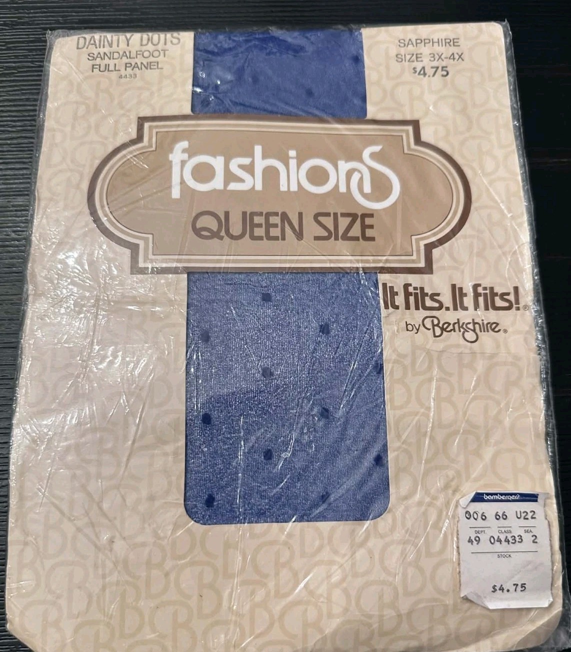 Vintage Berkshire It Fits Dainty Dots Full Panel Pantyhose Sapphire 3X/4X NOS