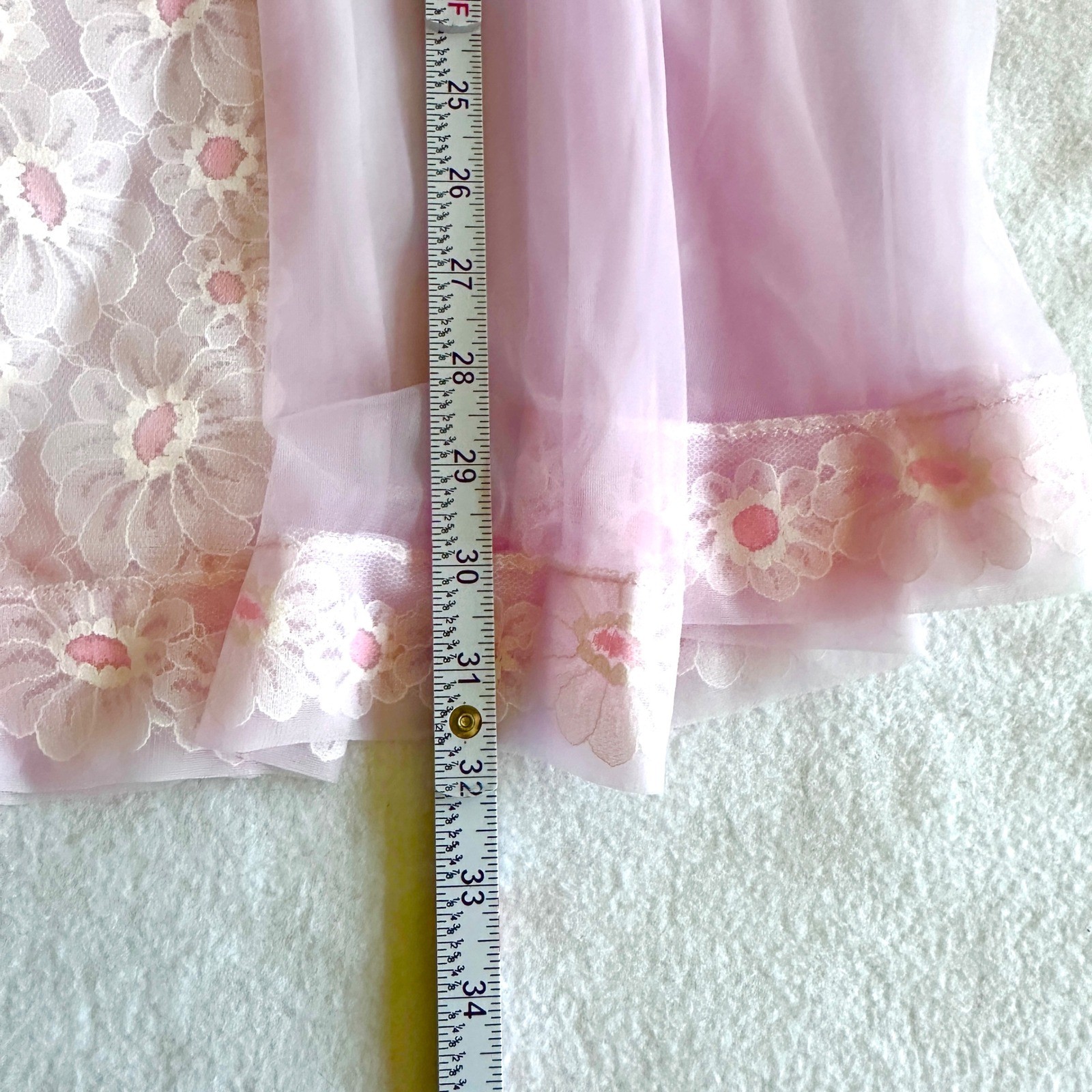 Vintage 1970s Chiffon Peignoir Set 2pc Lavender Lace Babydoll Nightgown ILGWU