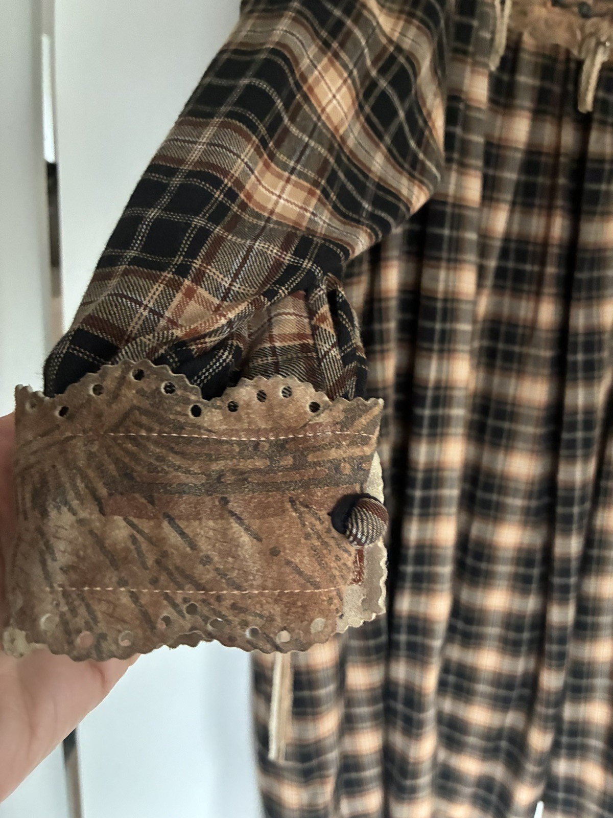 Zandra Rhodes vintage 1983 Mount Olympus Collection Plaid/Suede Dress *RARE*
