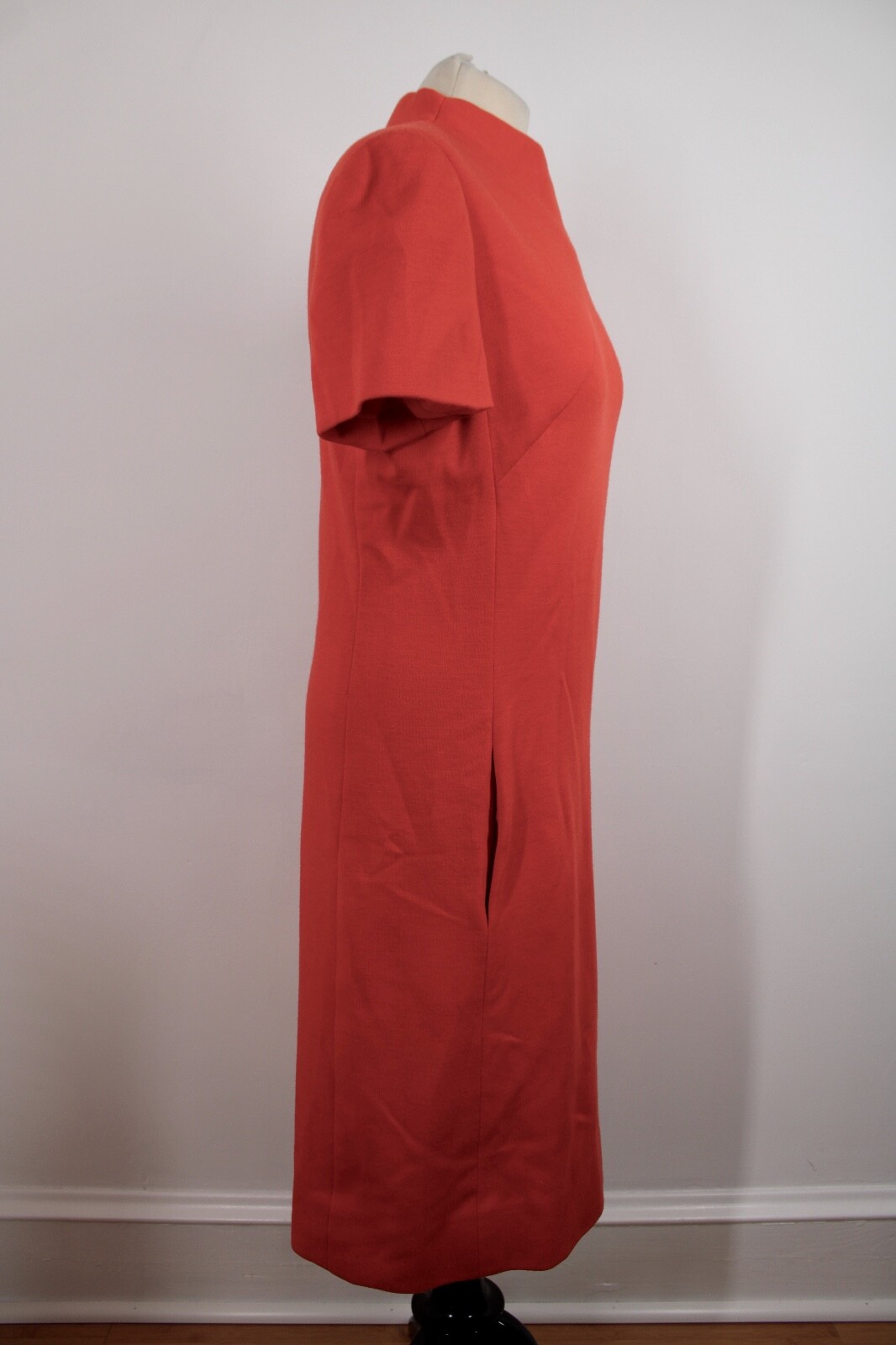 Vtg 60s Charles Cooper Thoroughbred 16 Orange Wool Short Sleeve Dress Silk Lined
