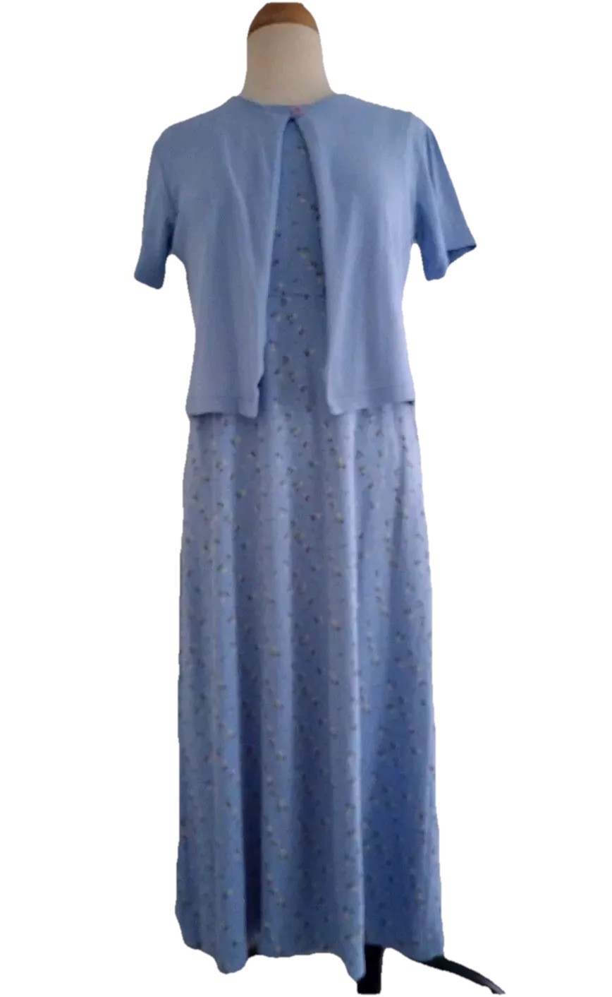Fads Cottagecore Blue Floral Long Dress With One Button Cover Top Women’s SZ PS