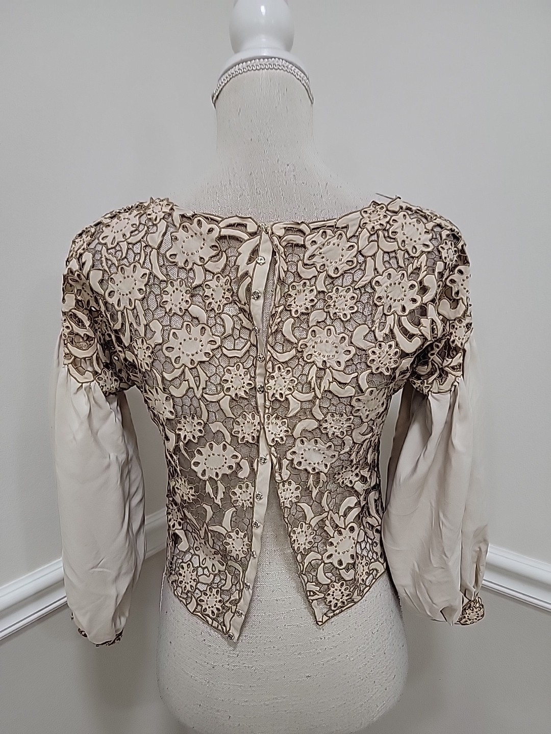 Antique Edwardian / Early 1920s Lace Tea Blouse – Hand-Embroidered Tape Lace