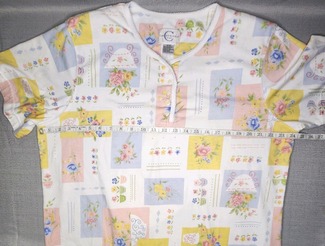 Capistrano Cottagecore Padded Shoulder Henley T-Shirt Floral Print Sz 18/20