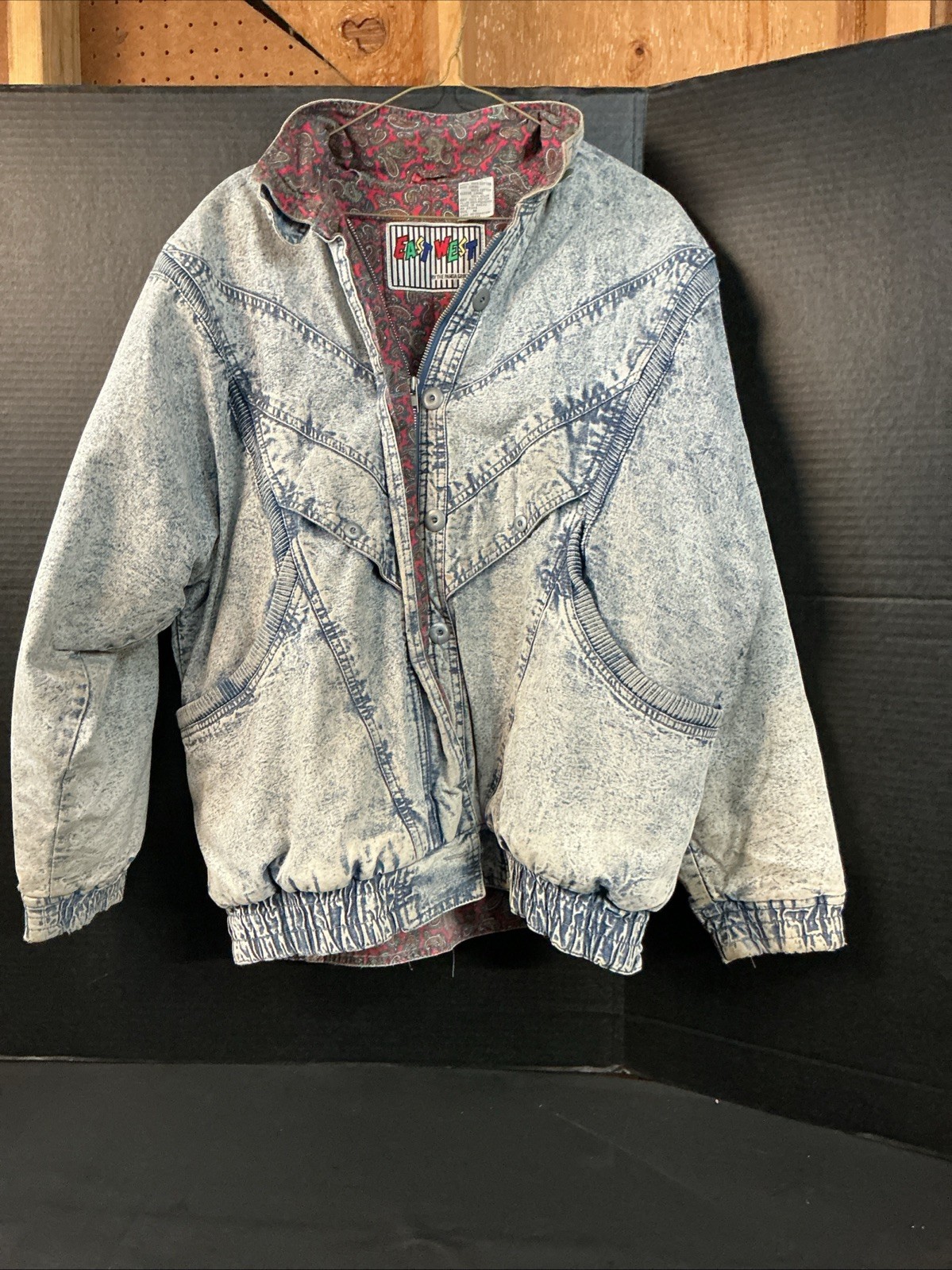 Vintage 80’s East West Acid Stone Wash Denim Coat Blue Jean Jacket Women’s Med
