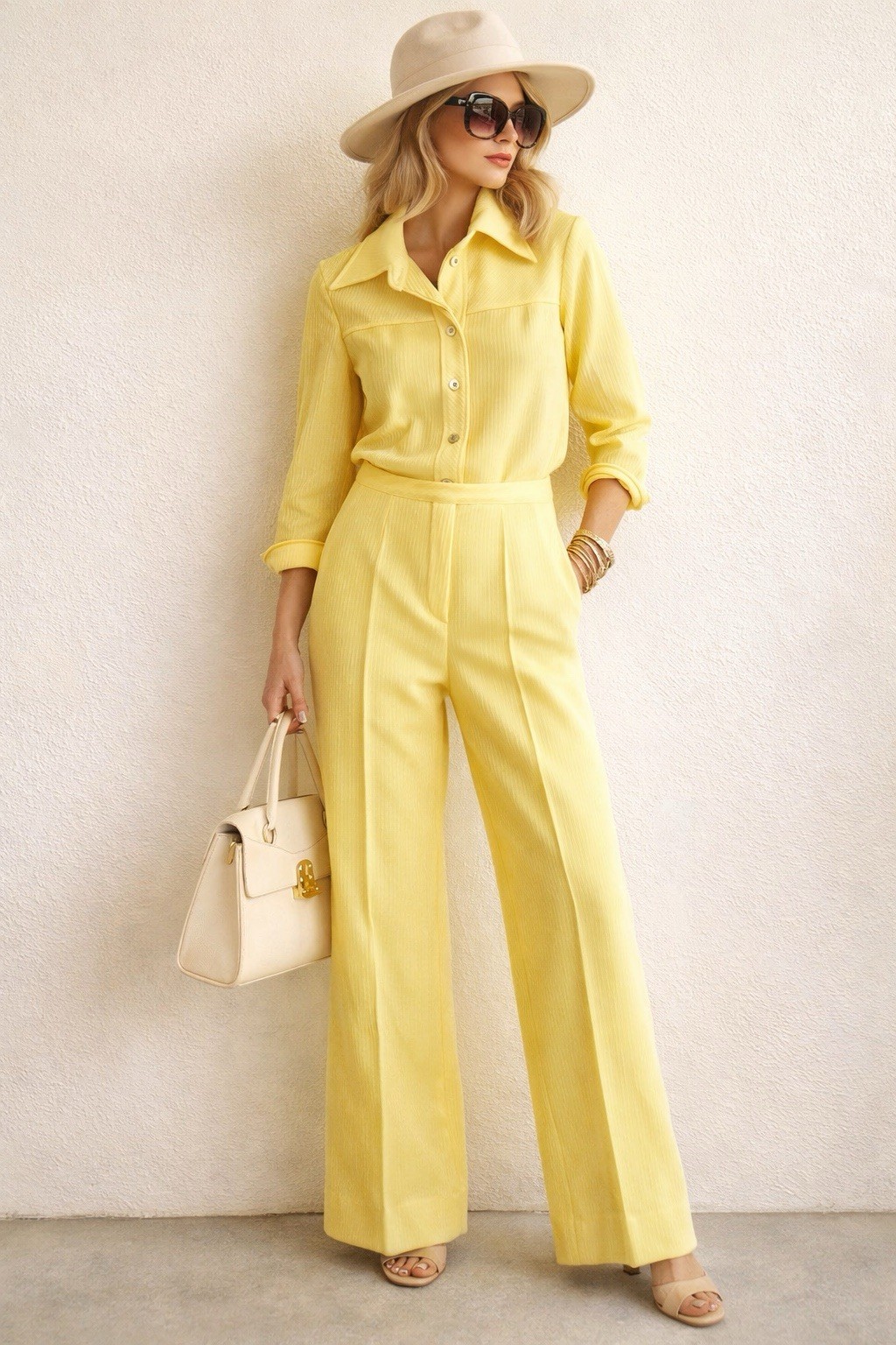 Madison Wardrobe Maker Vintage Yellow Ribbed Pantsuit 70s Chic Retro Set