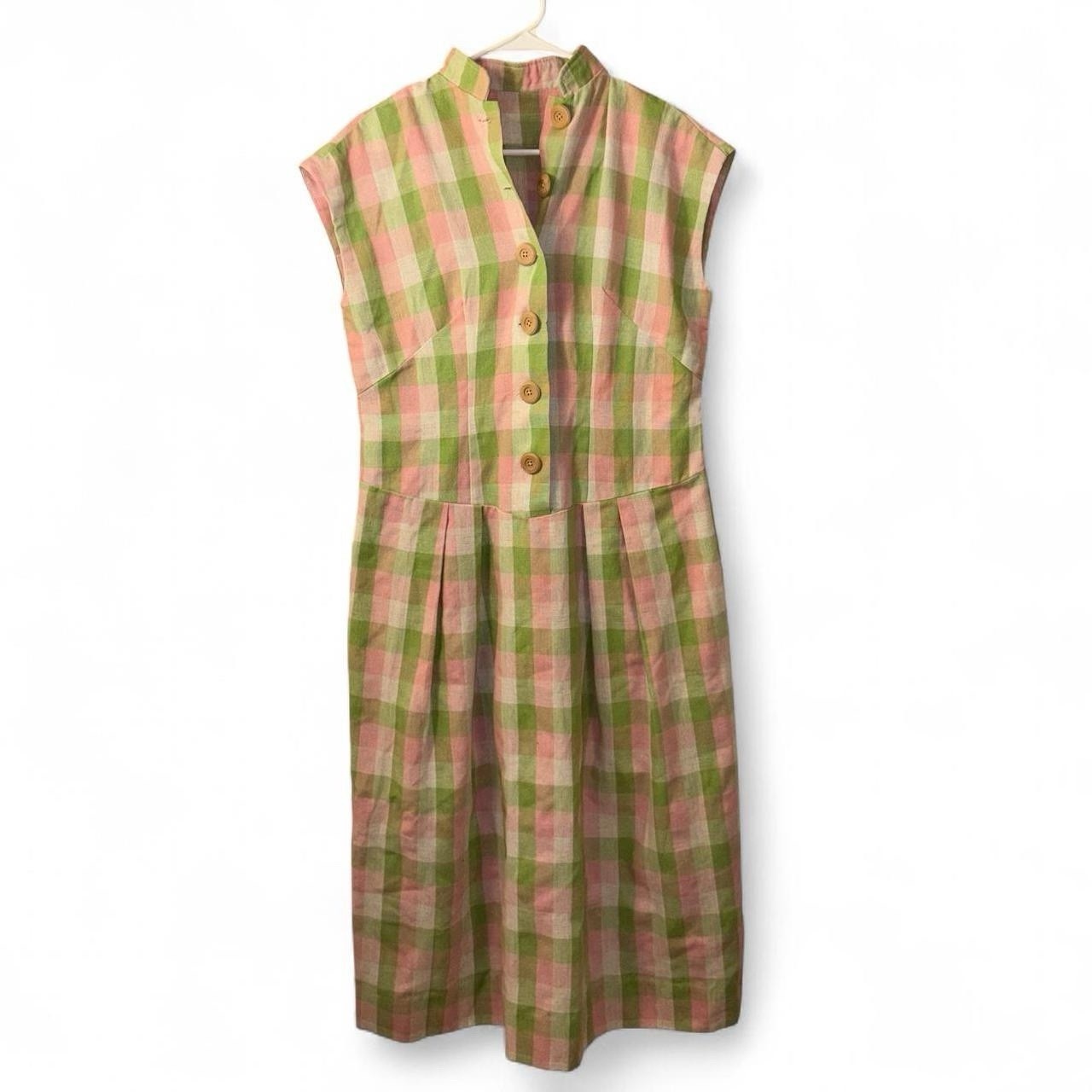 Vintage Handmade pink and green checkered plaid vintage 1950s S