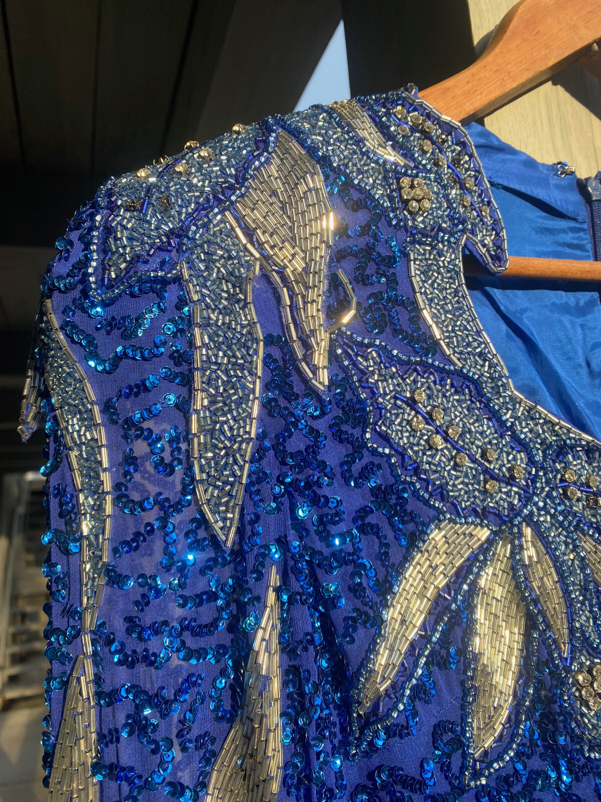 NOS Vintage Oleg Cassini Sapphire Silk Sequin Full Length Dress Size 10 w/ tags
