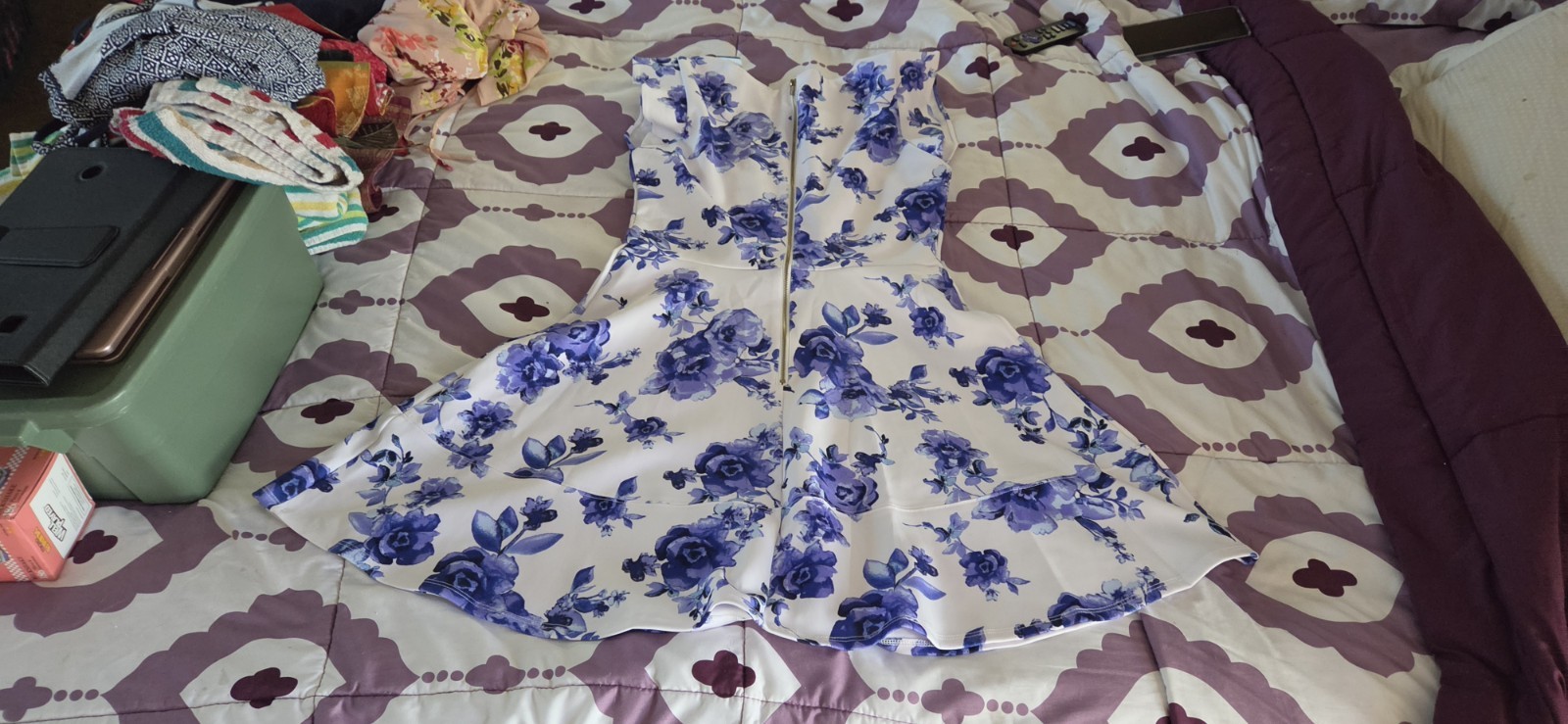 Lorna Rose Retro Style Blue Floral Fit-and-Flare Dress Back Zipper Size 7 B82