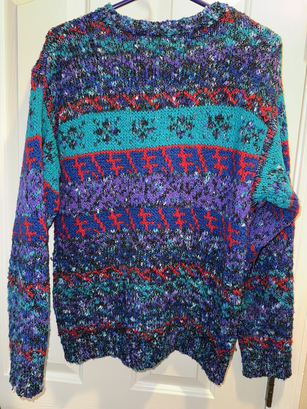Vintage Objectives Chunky Knit Blue Purple Acrylic Sweater Large Grannycore