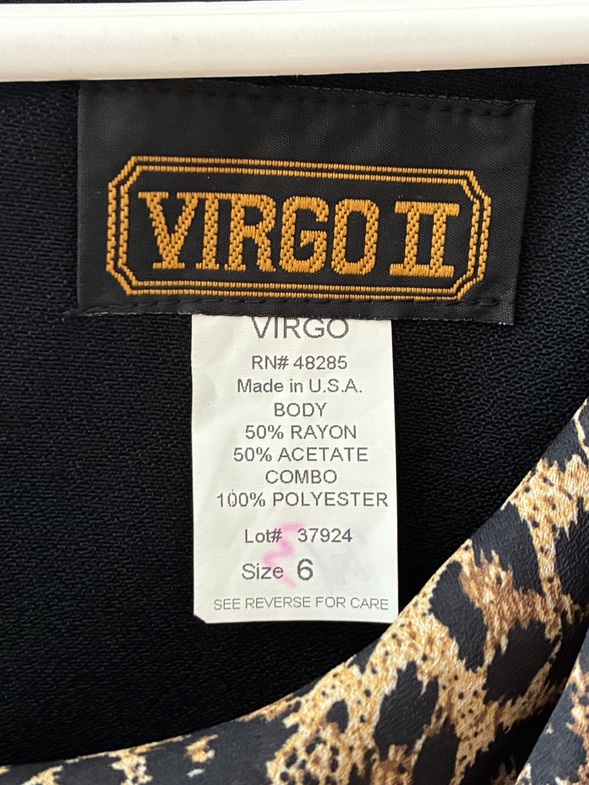 Vintage Virgo II Black Maxi Dress Size 6 Leopard Scarf Made in USA