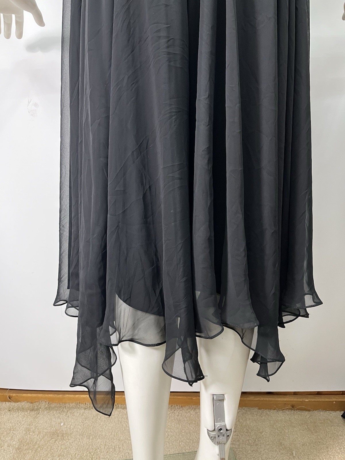 VTG Casadei Strapless Black Dress Sequins Chiffon Flowy Fairy Sz S