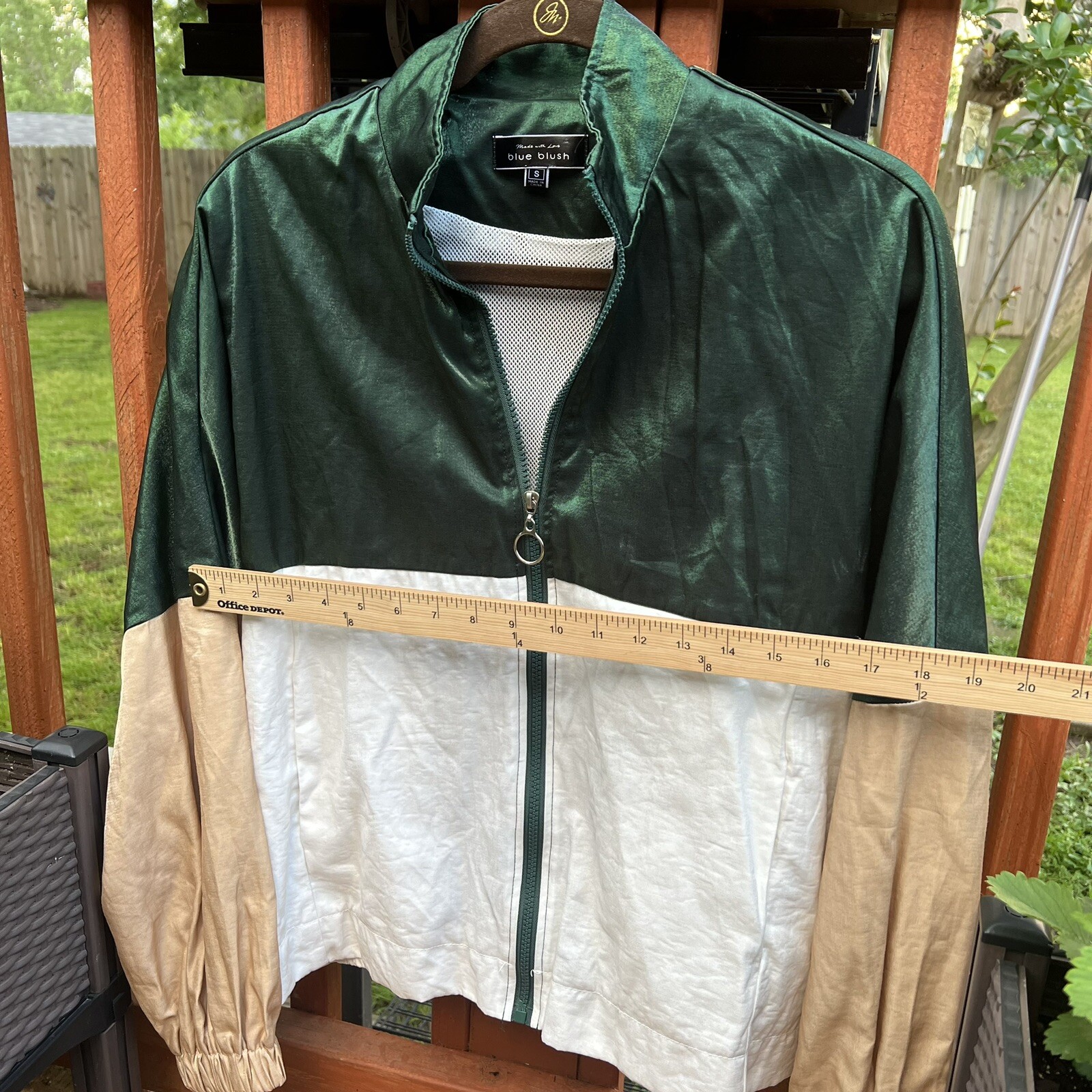 Blue Blush Women’s Vintage Mesh Zip Up Jacket | Green | White | Gold | (S)