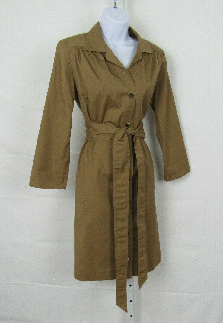 VTG 1960s MOD NED GOULD N.R.1 KHAKI TRENCH COAT DRESS BELT SIZE 10 POLY COTTON