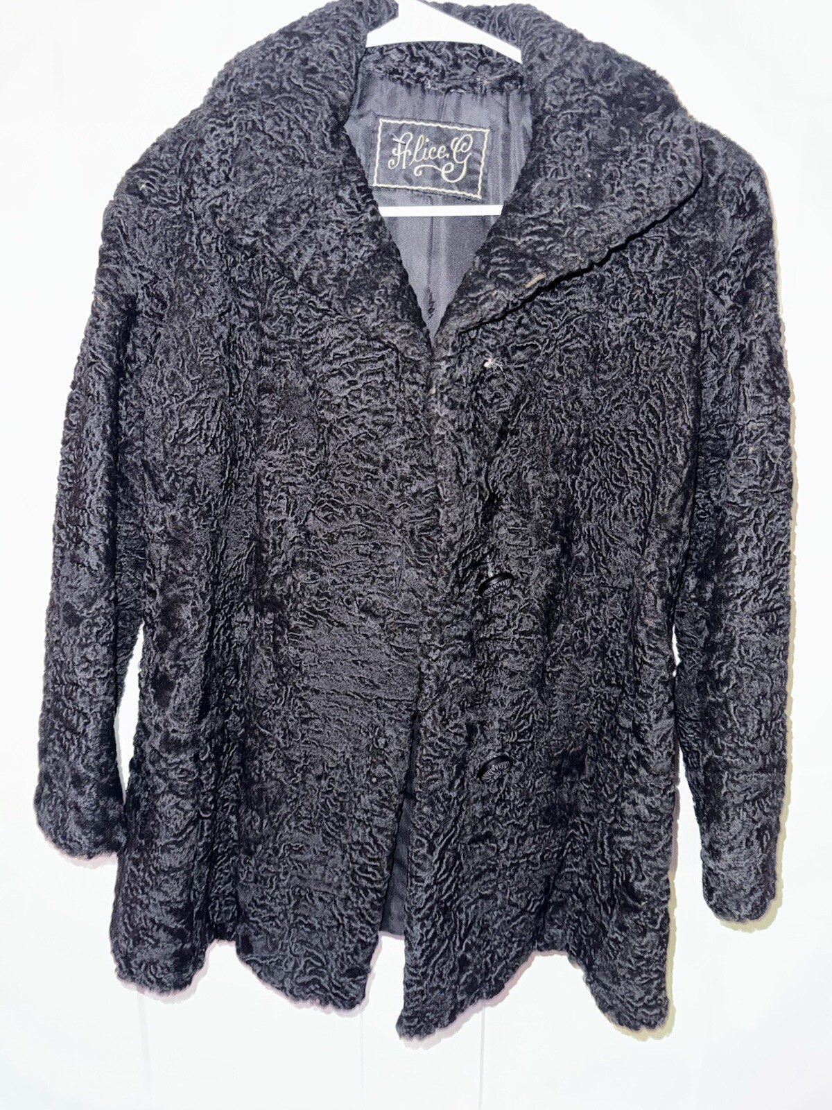 Vintage Alice G Black Lamb Fur Coat – Genuine High Quality Silk Lined Women’s M