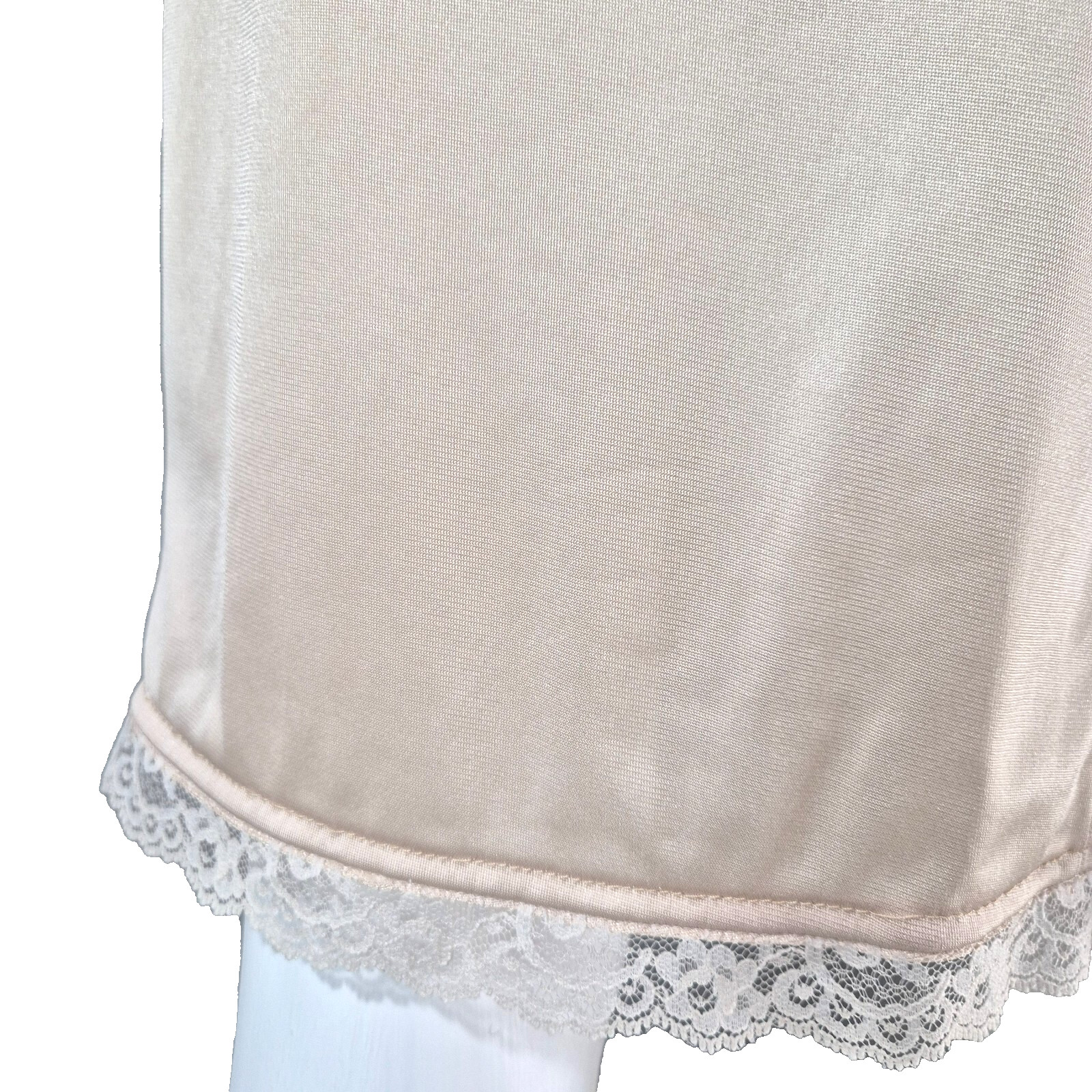 Vintage 1980s Slip Petticoat Lace Nylon Size 12 Straps Knee Length Beige