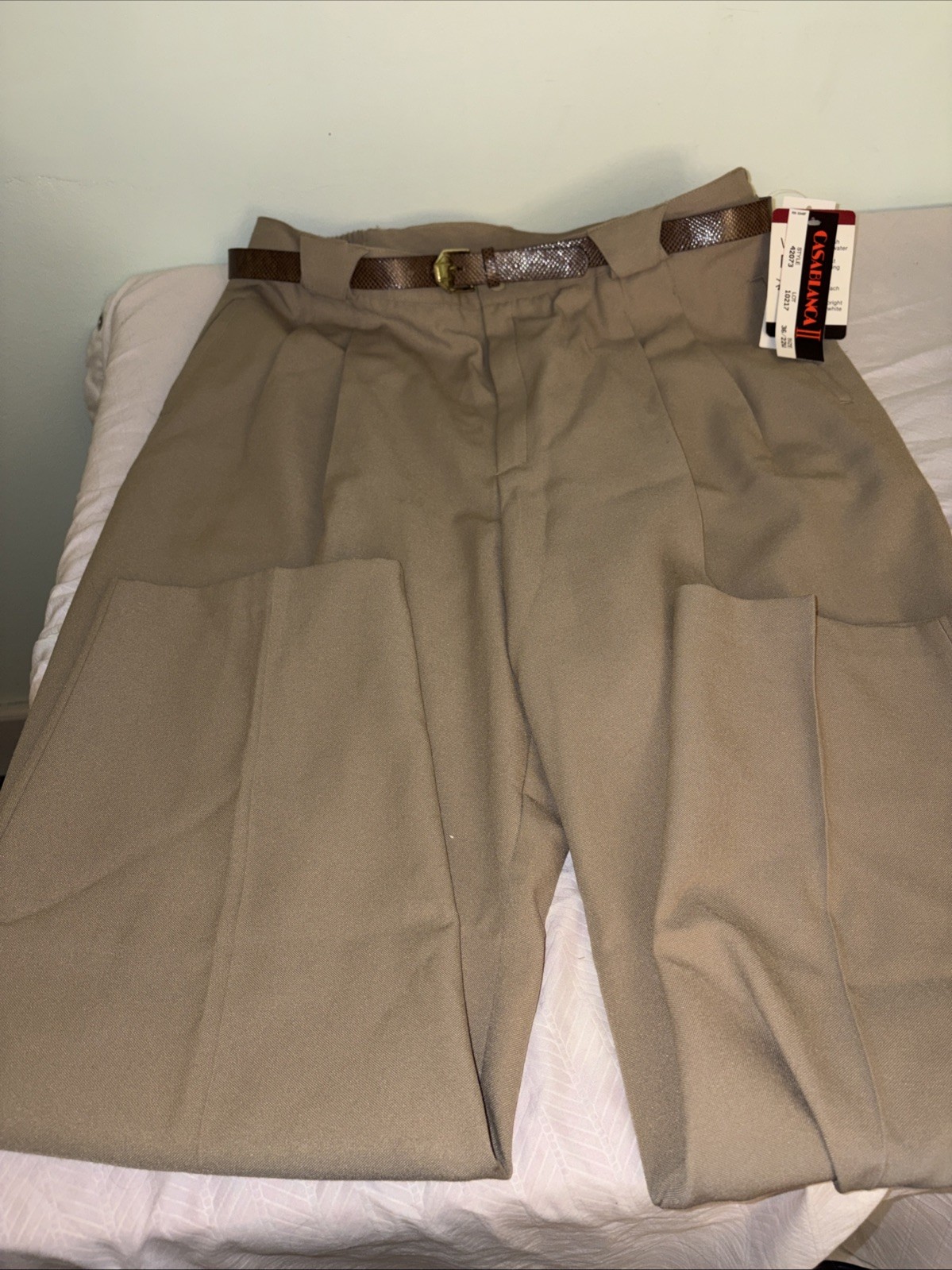 Casablanca II Women’s Dress Pants 12P Petite Taupe Elastic Waist Belt NWT