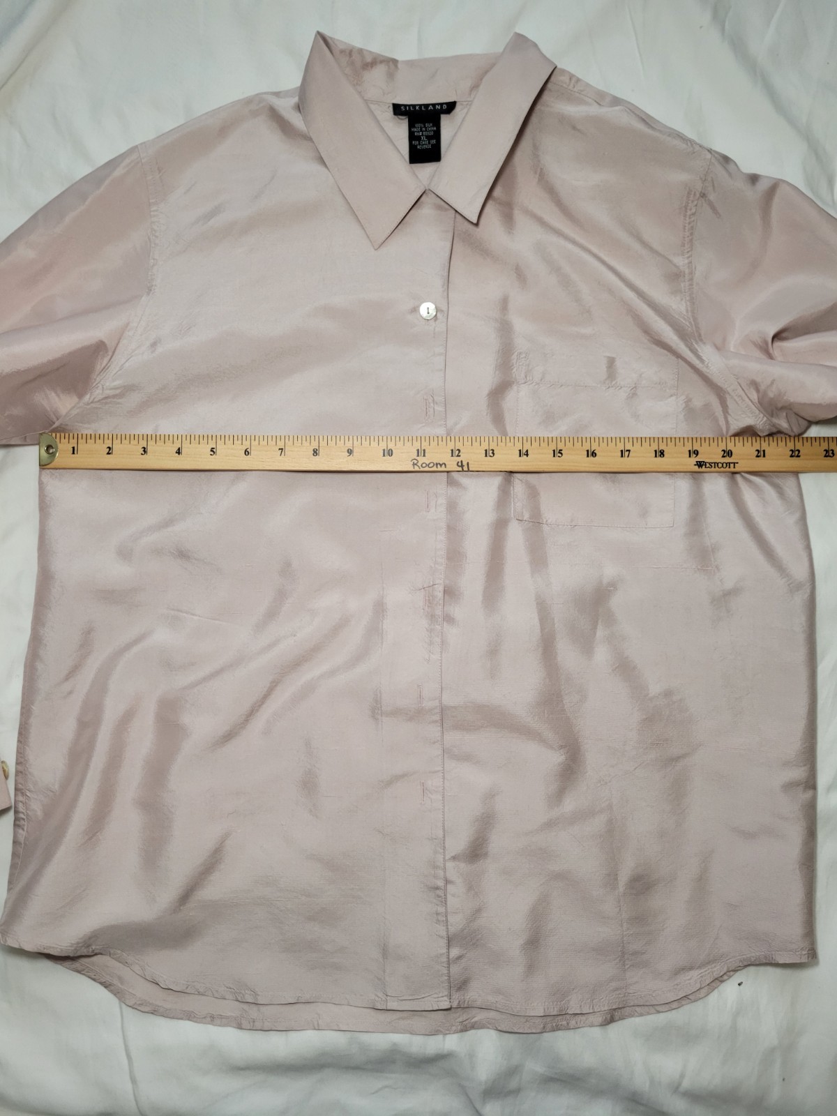 VTG Silkland XL Women’s Blouse 100% Silk Lt. Pink Long Sleeve Button Old Money
