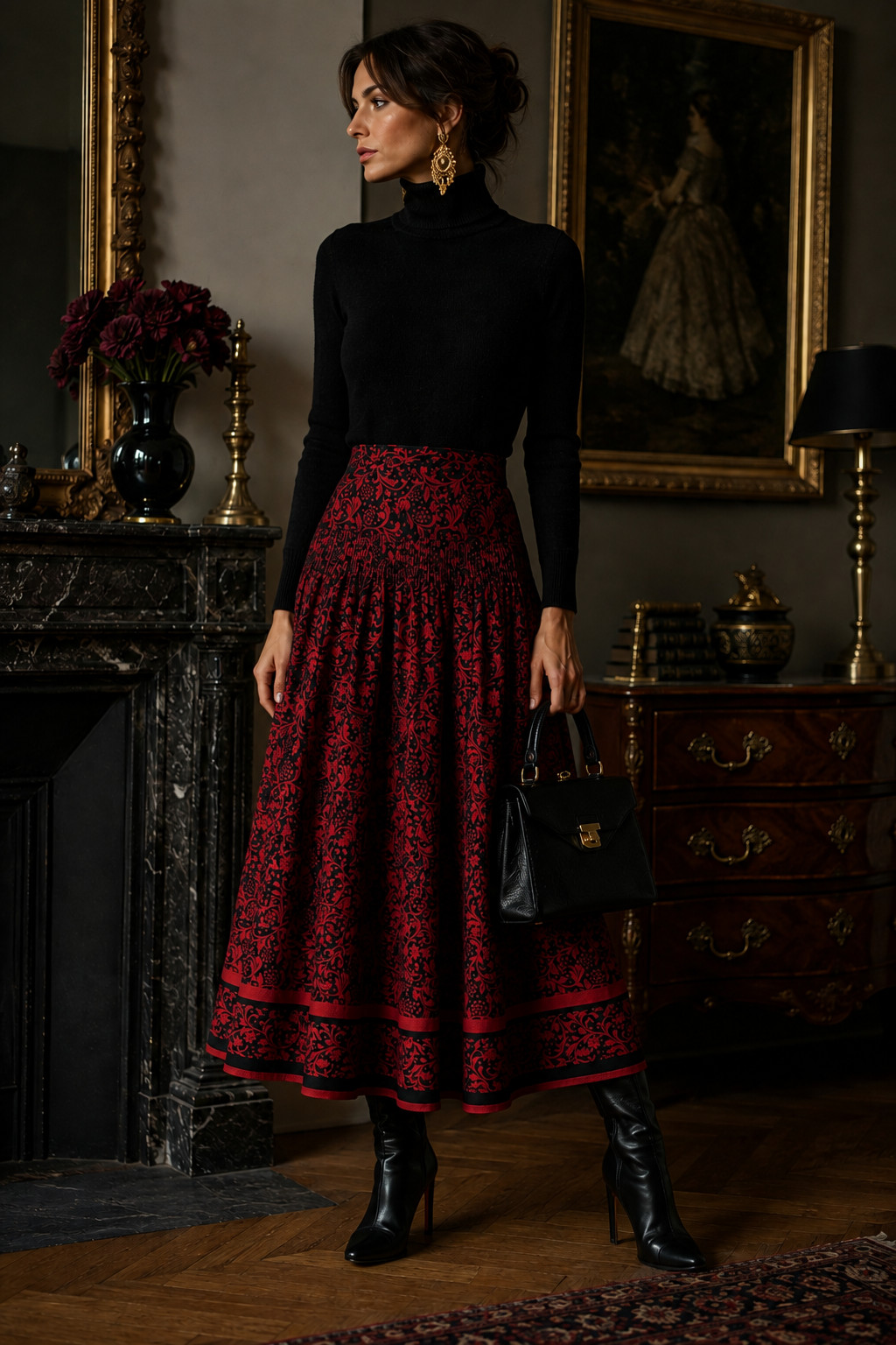 80s designer maxi skirt Franz Haushofer Miss Antonette vintage brocade size 36 38