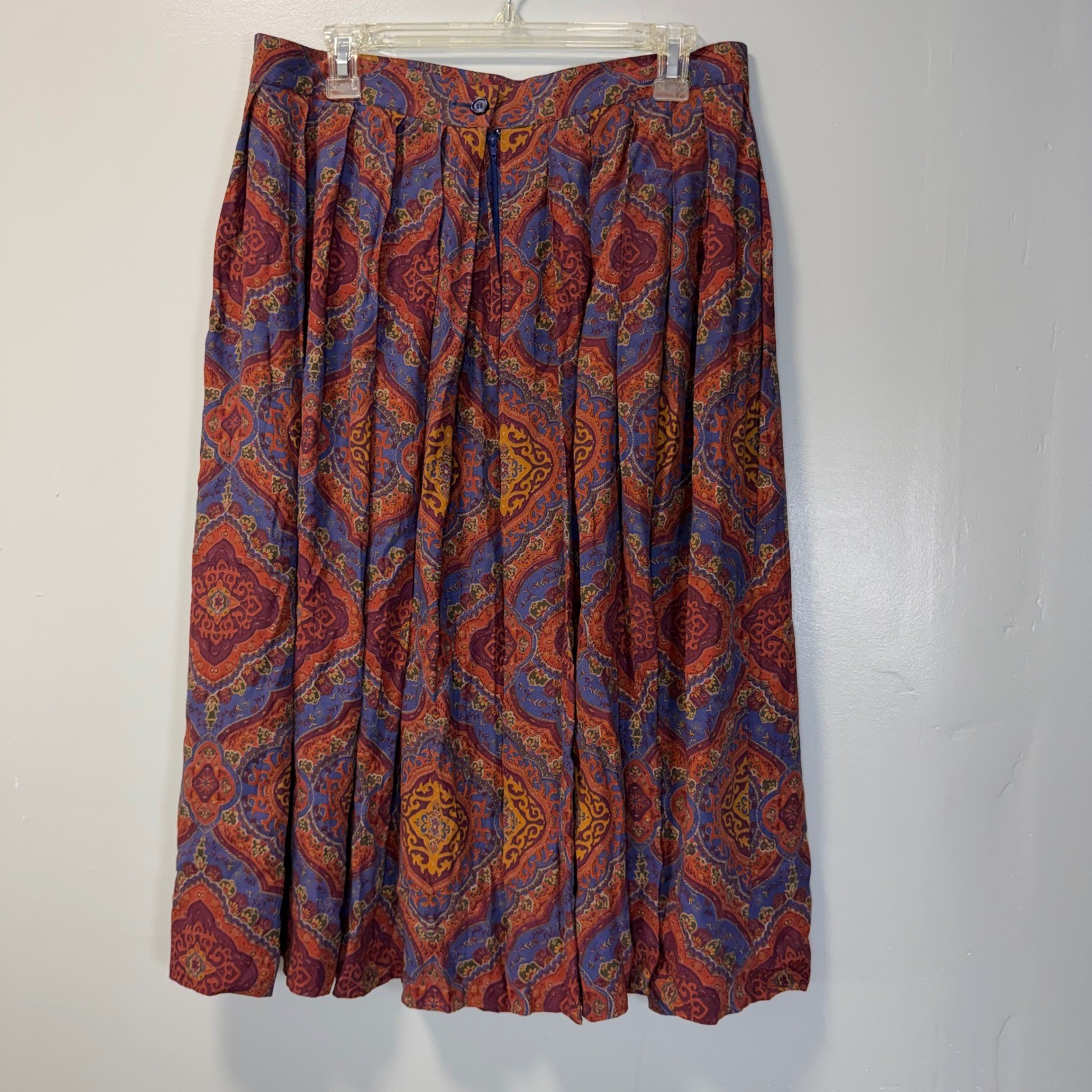 Vintage Liz Claiborne Collection Paisley Rayon Midi Skirt Blue Orange Size 14