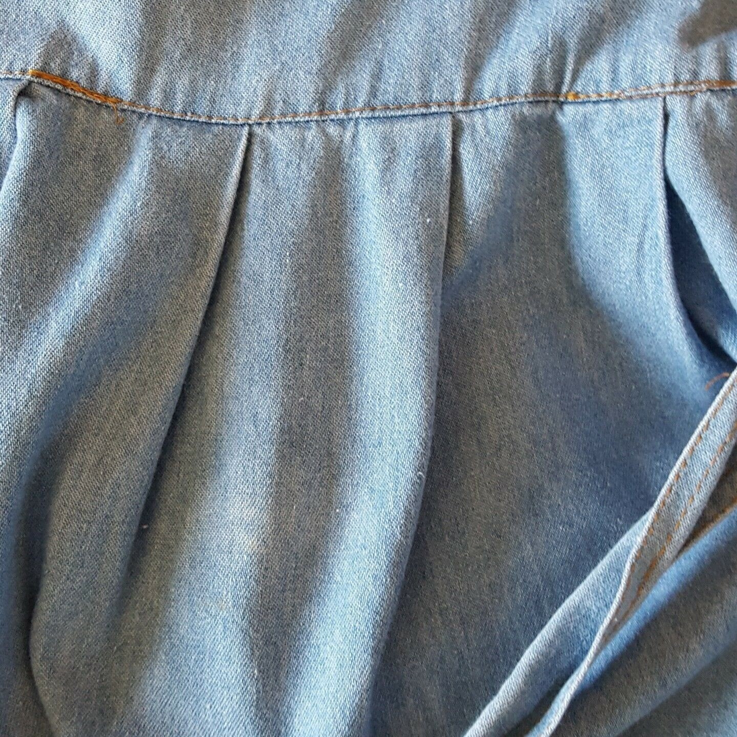 Vintage 80’s Dress 16P Petite Women’s Blue Chambray Cotton Attached Vest