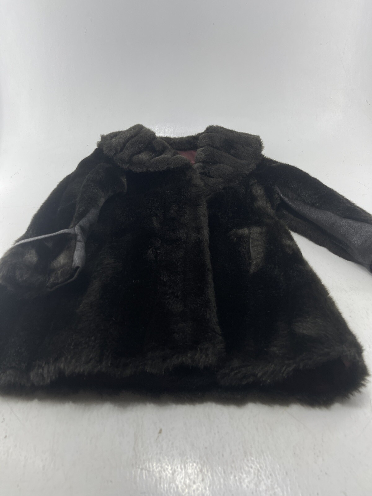 Womens Black Shiny Faux Fur Mink Coat Shawl Collar Mar-Del Rice Vintage Sz 12