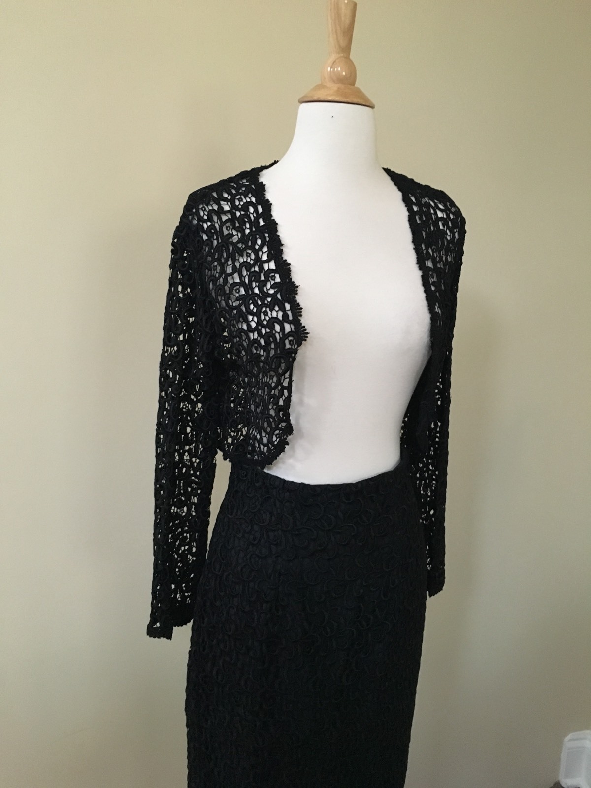 Vintage Chase Holland Two Piece Dress Bolero Black Lace Skirt Size Small
