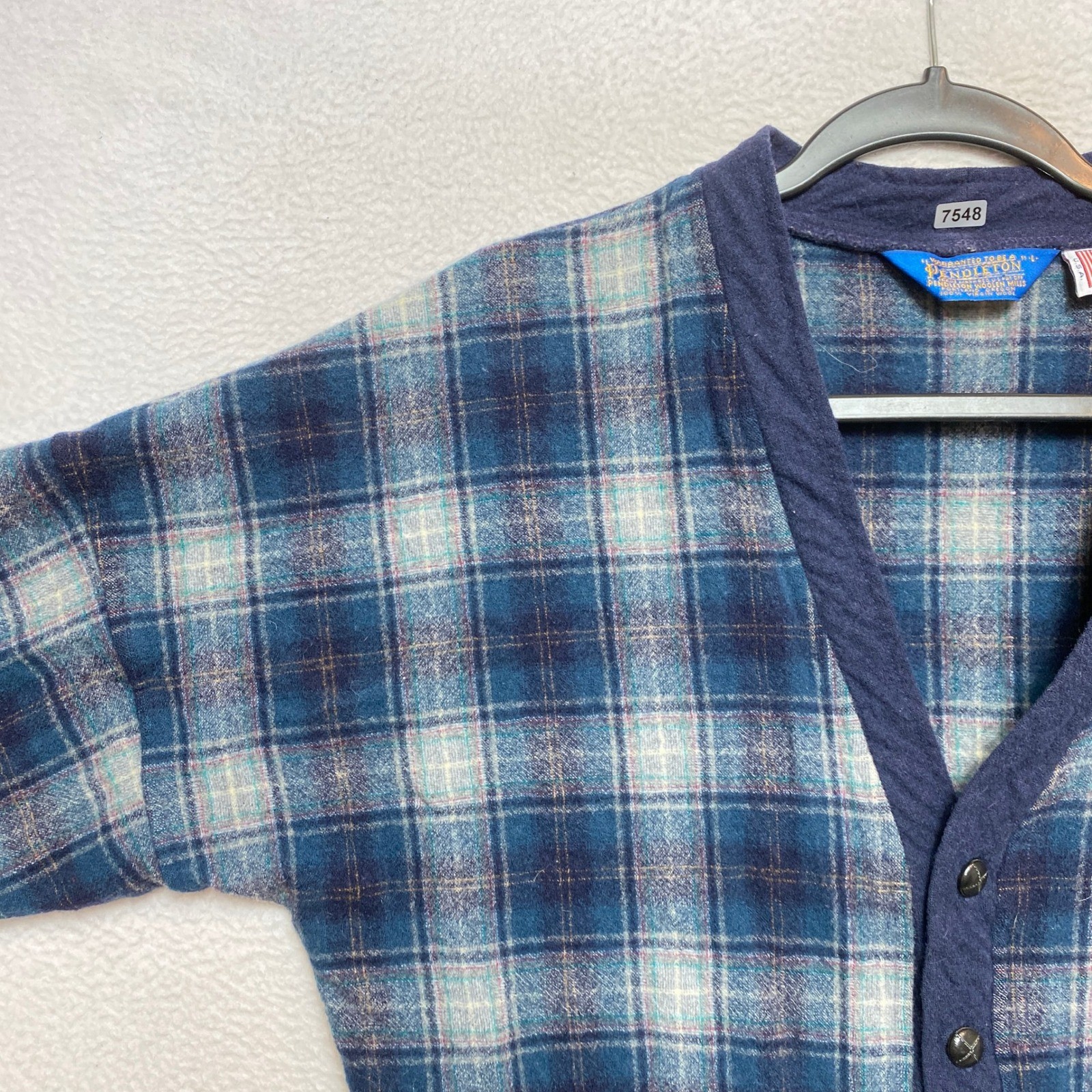 Pendleton Sweater Womens Large Blue Cardigan Plaid Virgin Wool