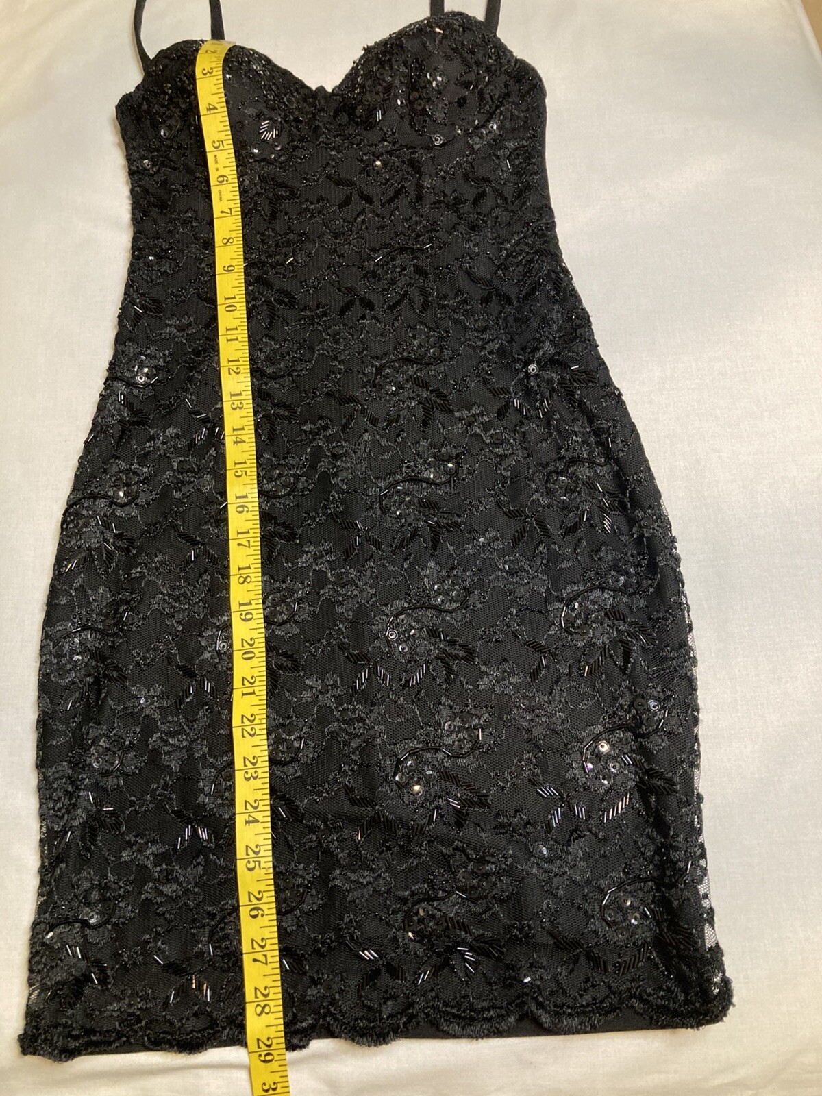 Vintage 80’s 90’s CONTEMPO CASUALS Black Evening Party Beaded Sequins Dress Med