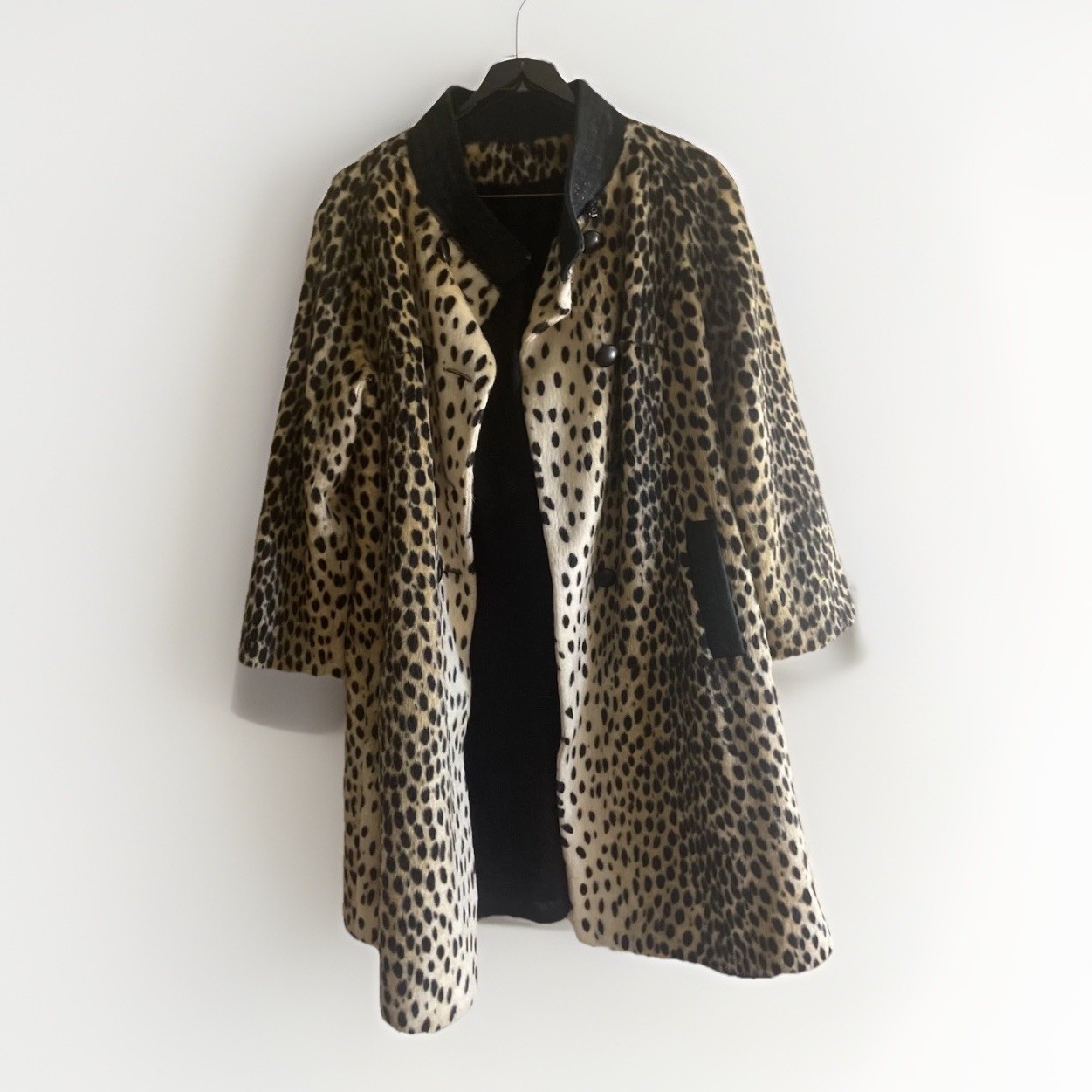 RARE Vintage 1960s Faux Leopard Swing Coat Safari Pinup Rockabilly La France M