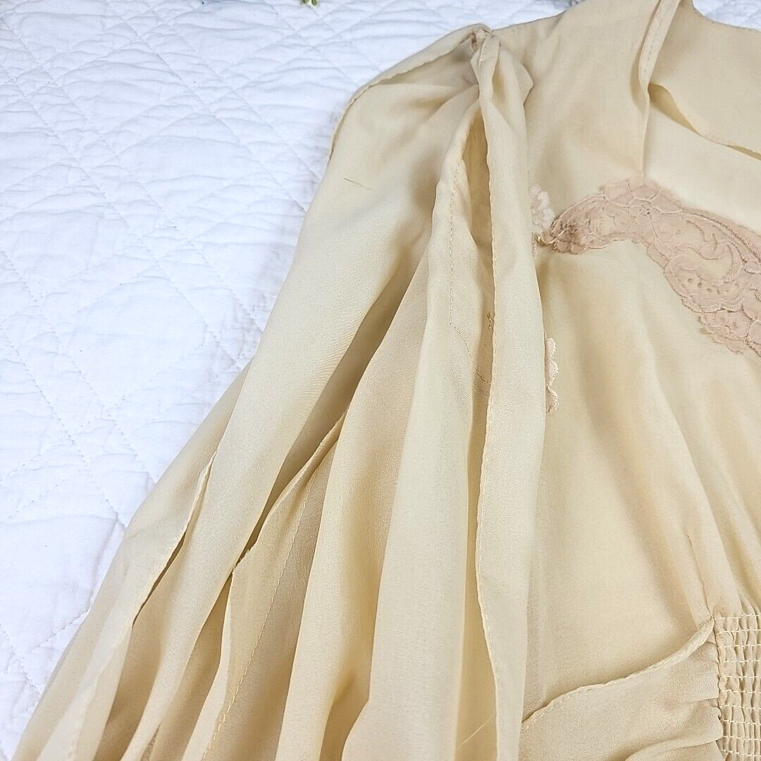 VTG 70’s Cream Lightweight Long Sleeve Maxi Dress Size S Malibu Media