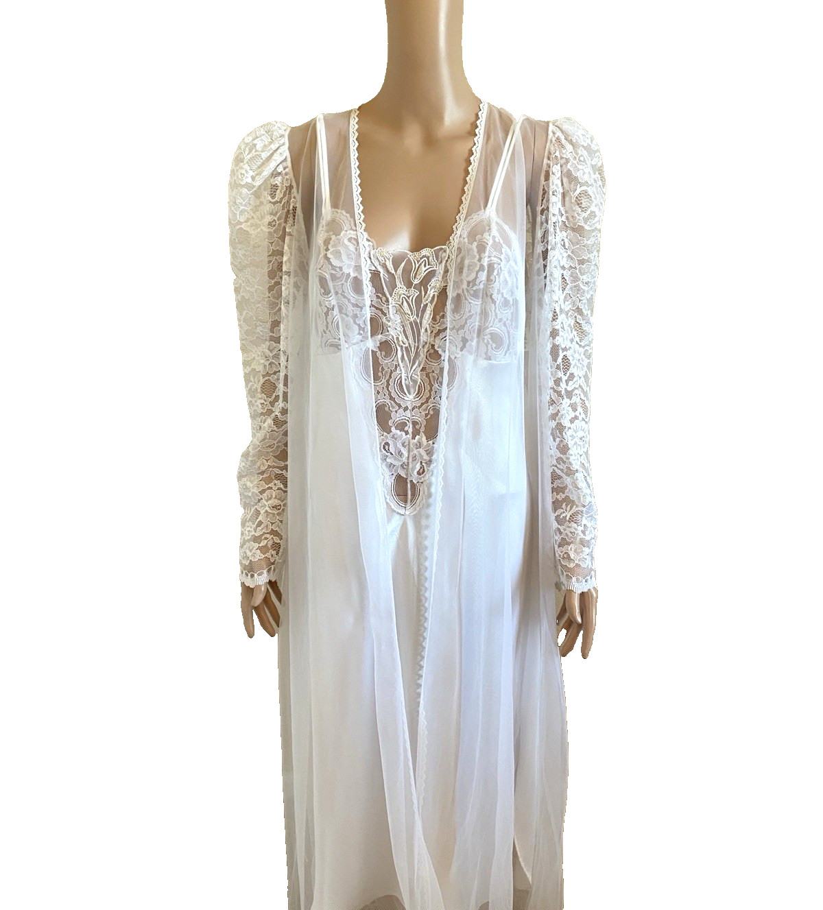 Vintage DELICATES Bridal Peignoir Robe & Nightgown Set White Medium Excellent