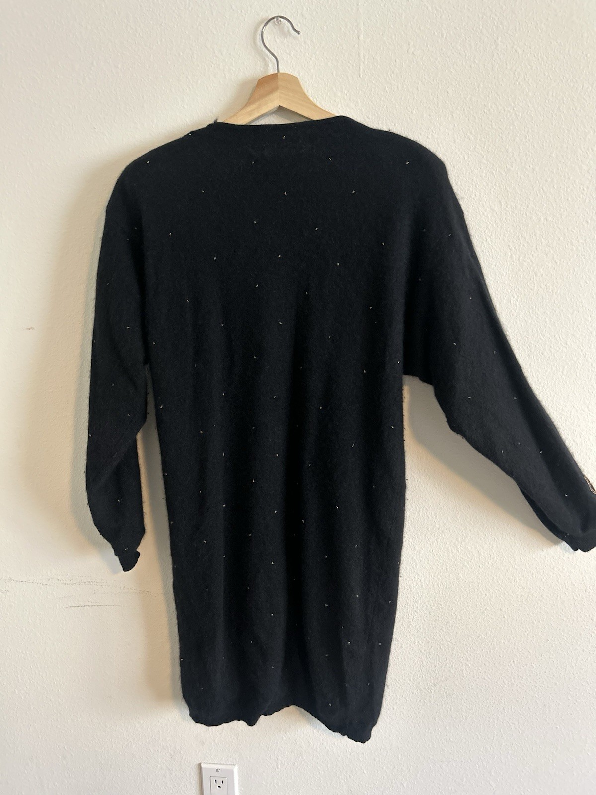 Vintage CeeGee by Sue Wong Angora Lambswool Beaded Black Sweater Dress Size M