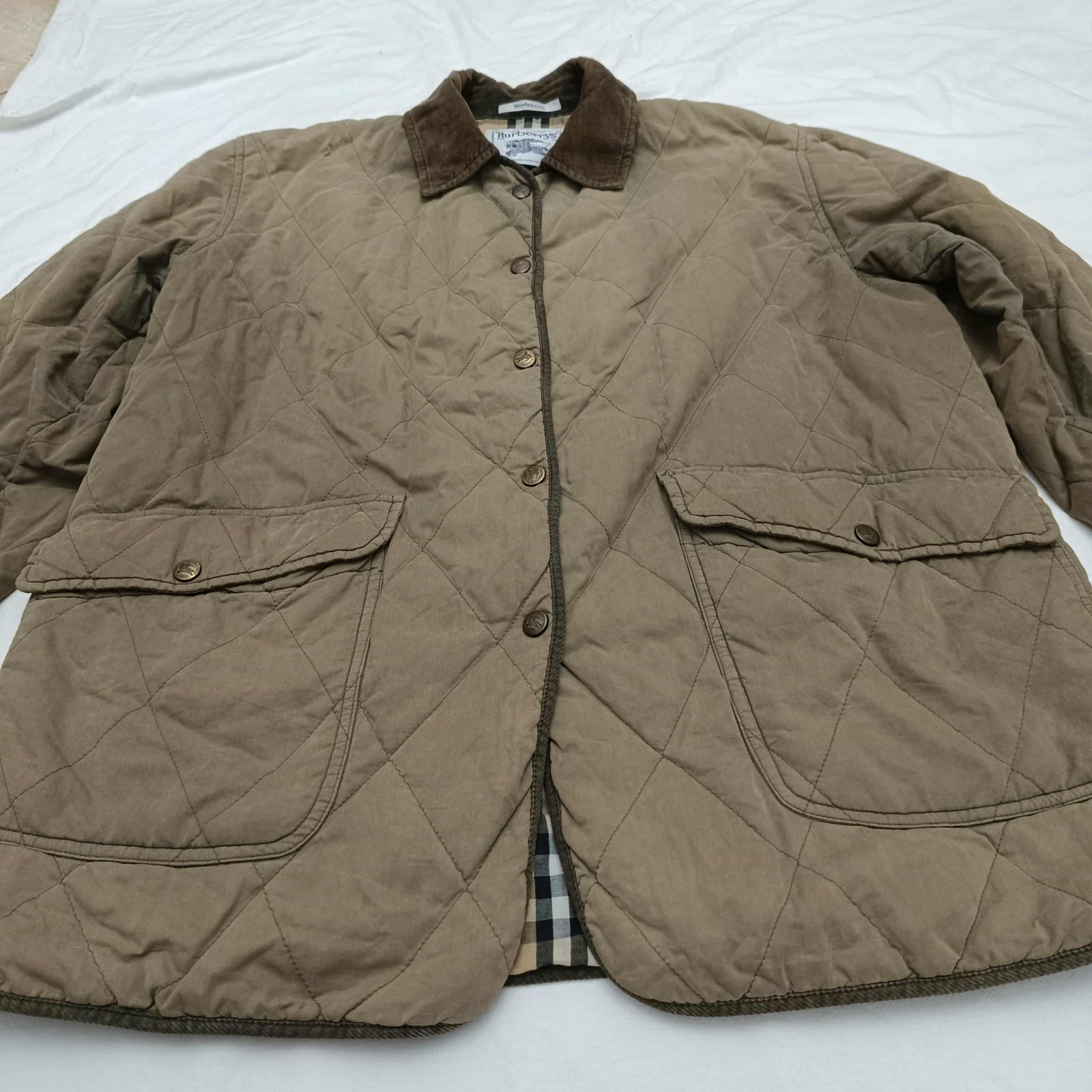 Burberry Vintage Quilted Women Jacket Nova Check Lining Khaki Size 36 US 46 EU
