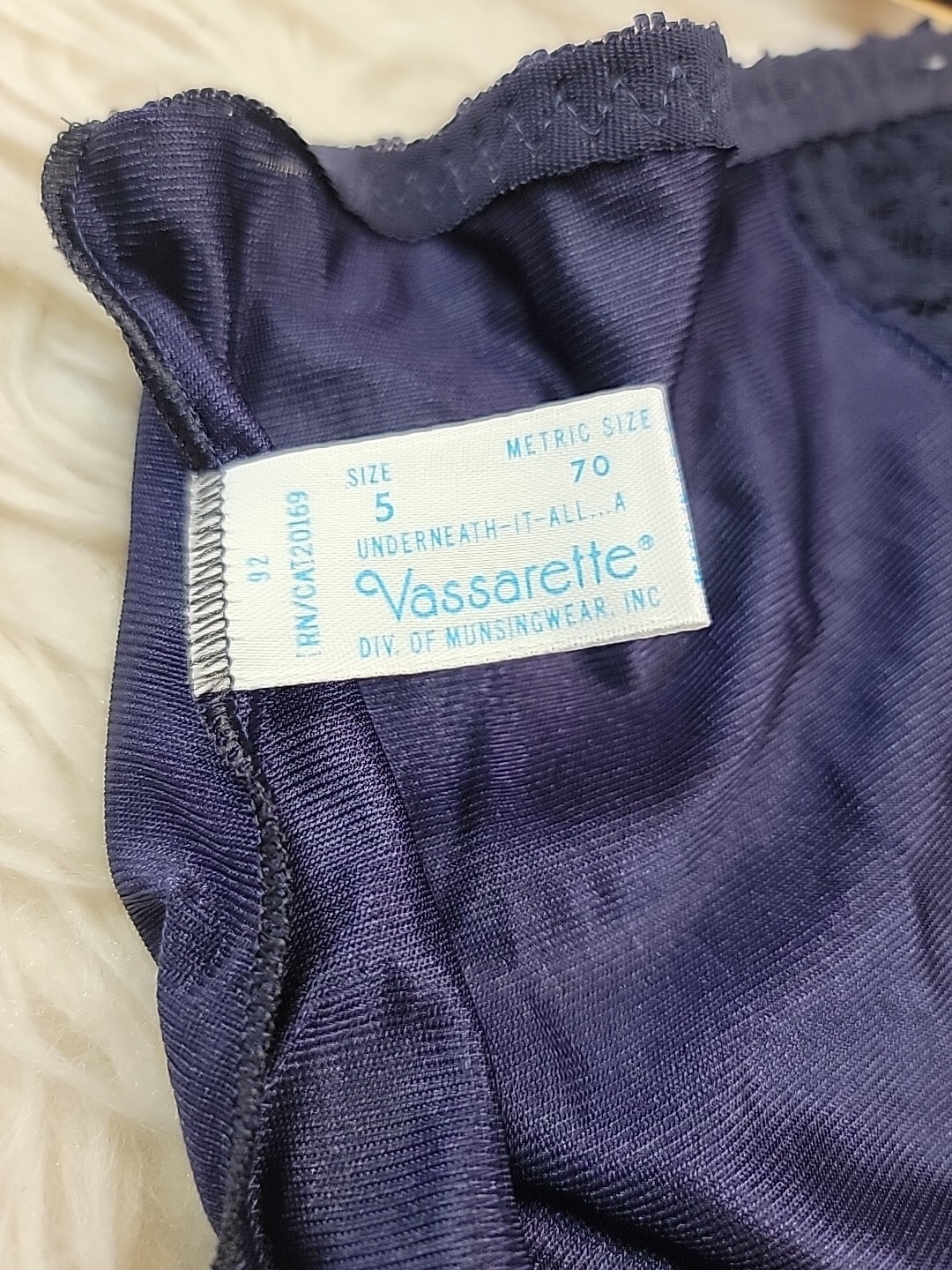Vintage Vasarette Size 5 Granny Panties Nylon Navy Blue Lace Panel Semi Sheer I