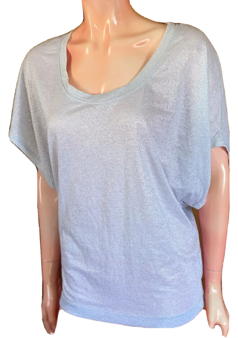 Dotti Sheer Grey Sparkle Ladies Round Neck Cotton Elastane Grey Top Size M