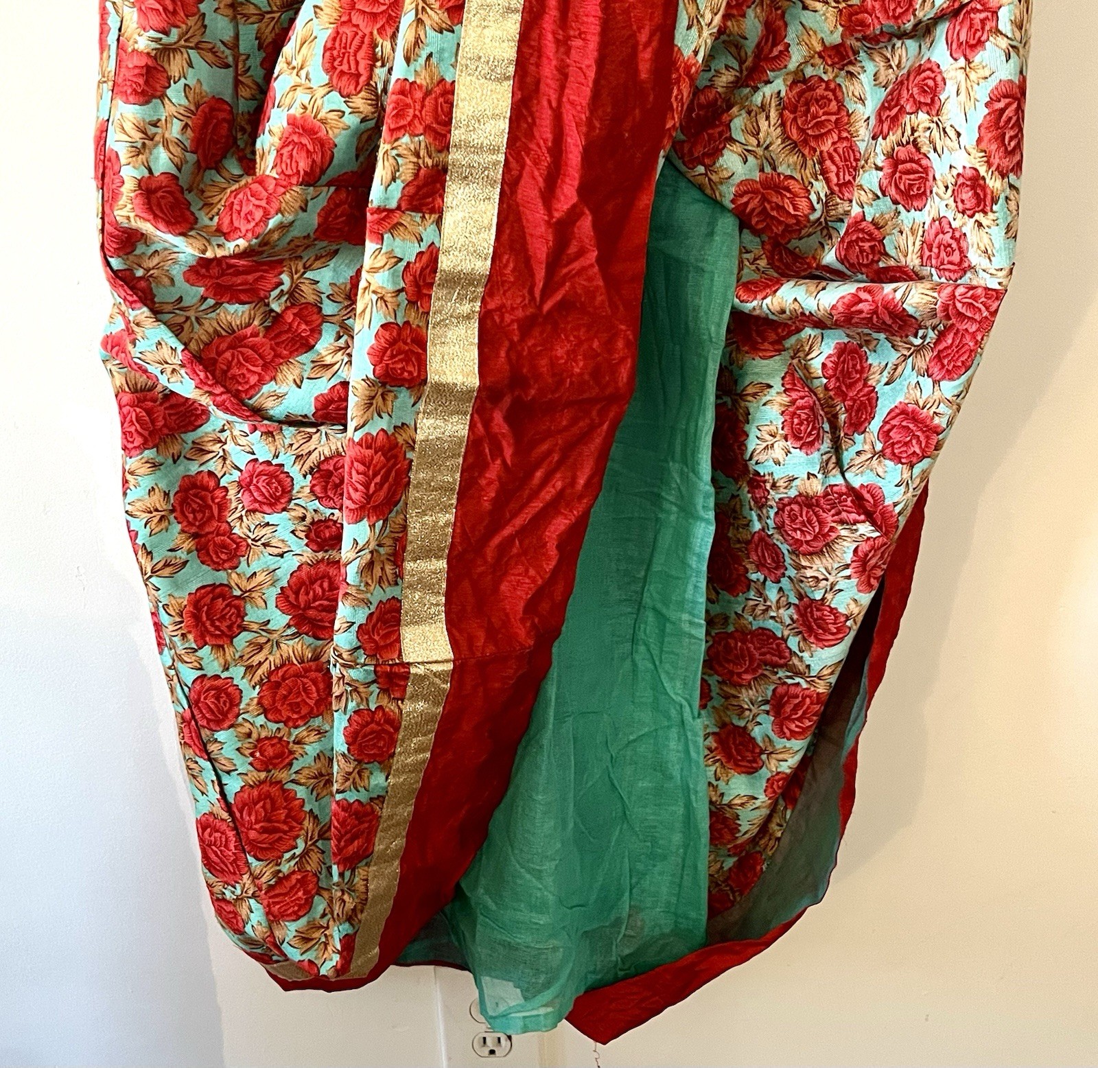 Vintage Indian Cotton Dress Artisan Floral Block Print Embroidered