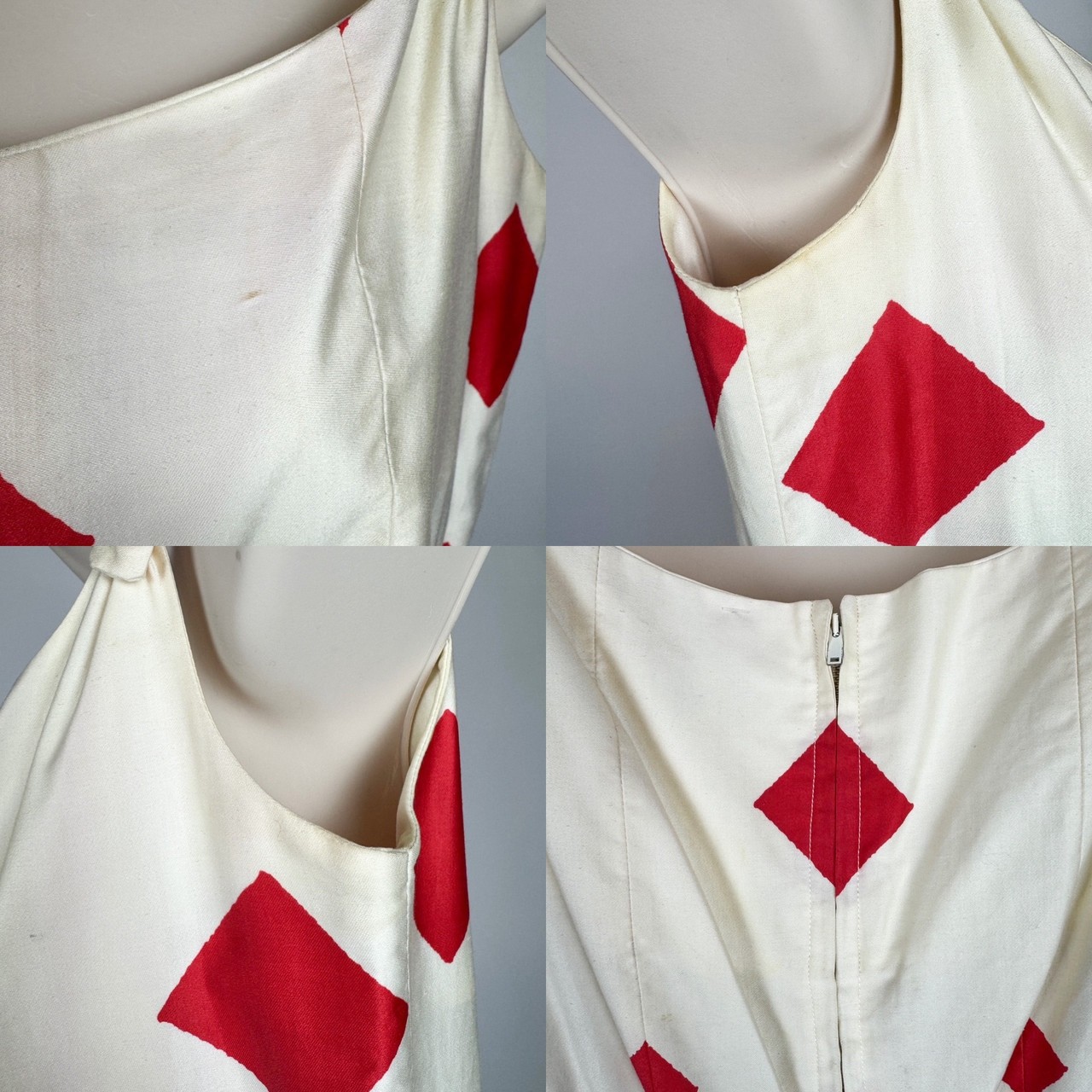 1950s Vintage Red and White Checkered Cotton Swing Dress